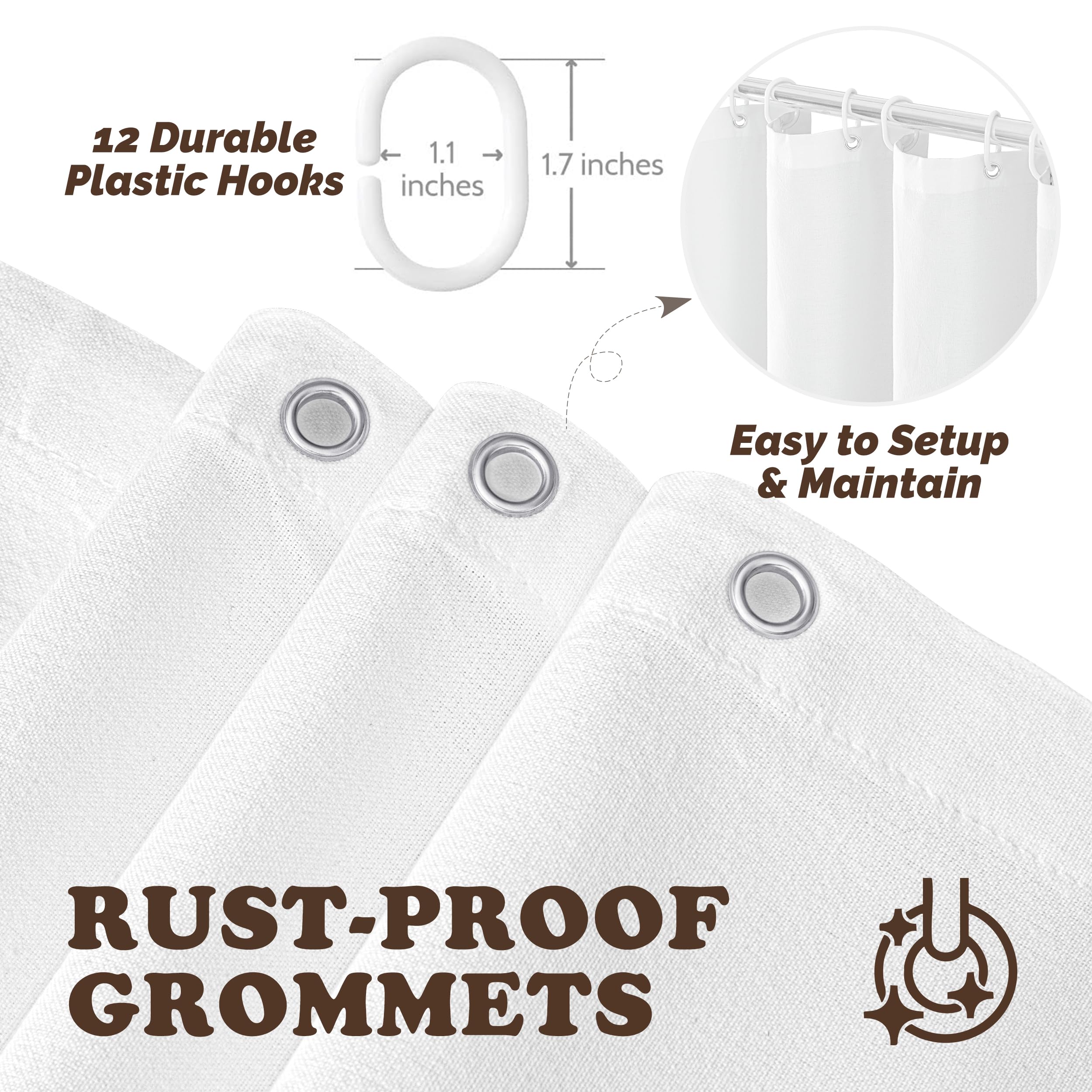 Seasonwood Linen Shower Curtain White Fabric Shower Curtain Boho White Shower Curtains for Bathroom Modern Farmhouse Bathroom Decor (72x72 Inch)