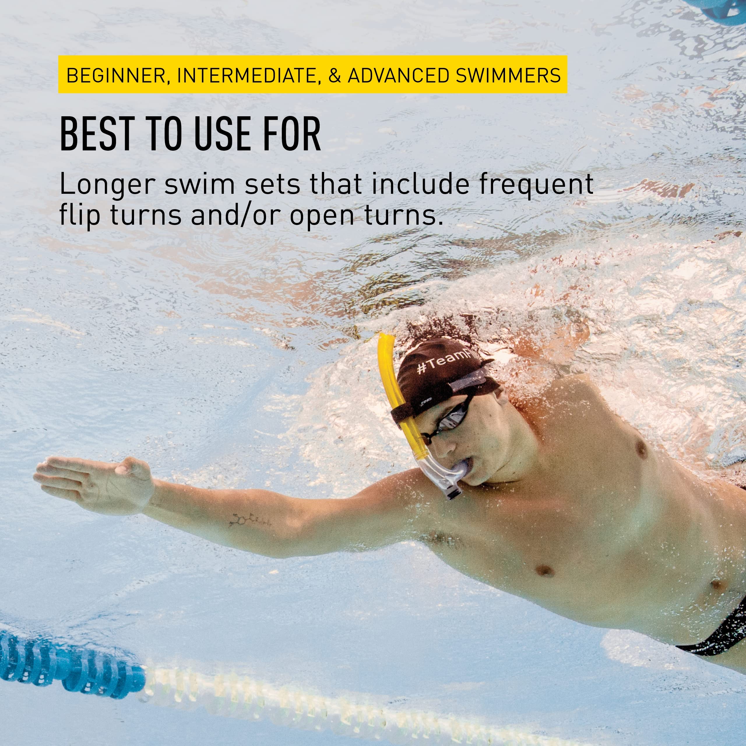 FINIS Original Swimmer's Snorkel - High-Quality Center-Mount Snorkel Set for Swimming Laps & Training - Snorkel Gear with Adjustable Fit, Silicone Mouthpiece, and Purge Valve - Adult, Yellow