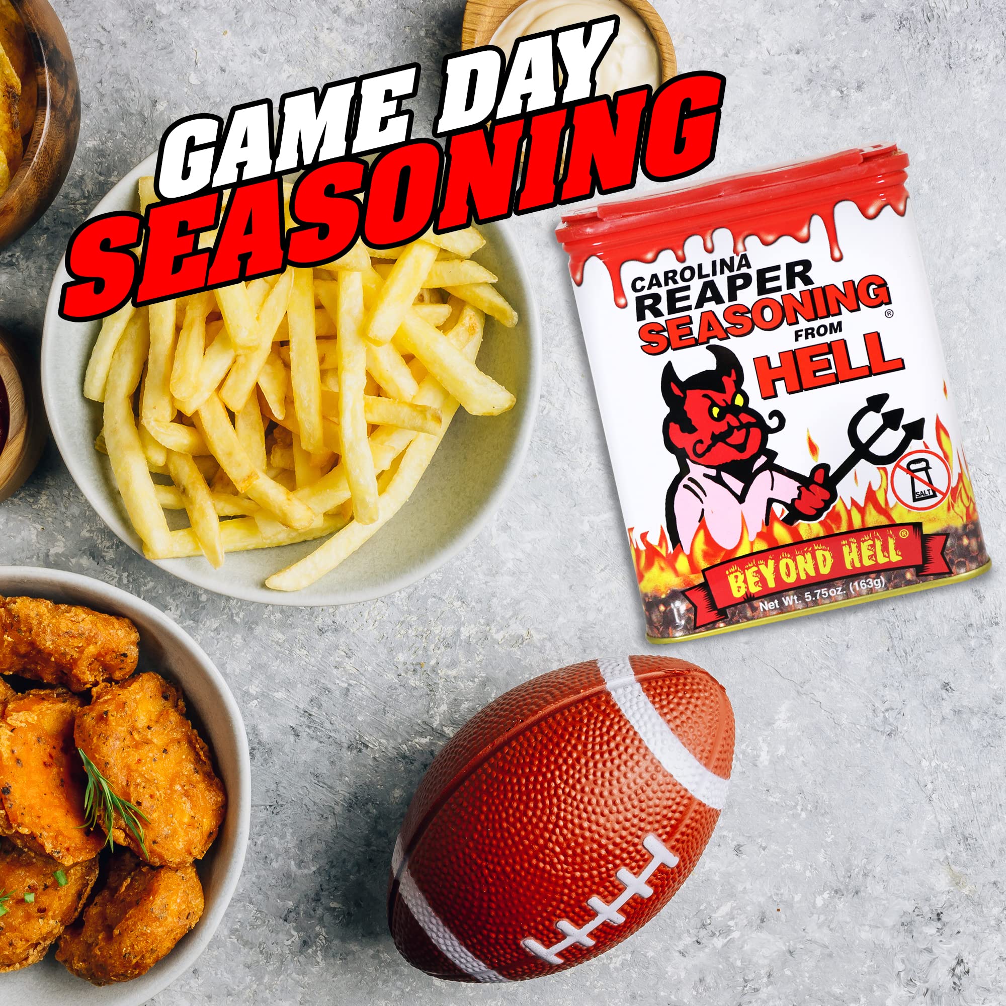 Carolina Reaper Seasoning From Hell - 5.25 oz. - SALT FREE Premium Gourmet Spicy Hot Carolina Reaper Seasoning for Buffalo Wings, Steaks, Chicken – Warning - Try if you Dare!