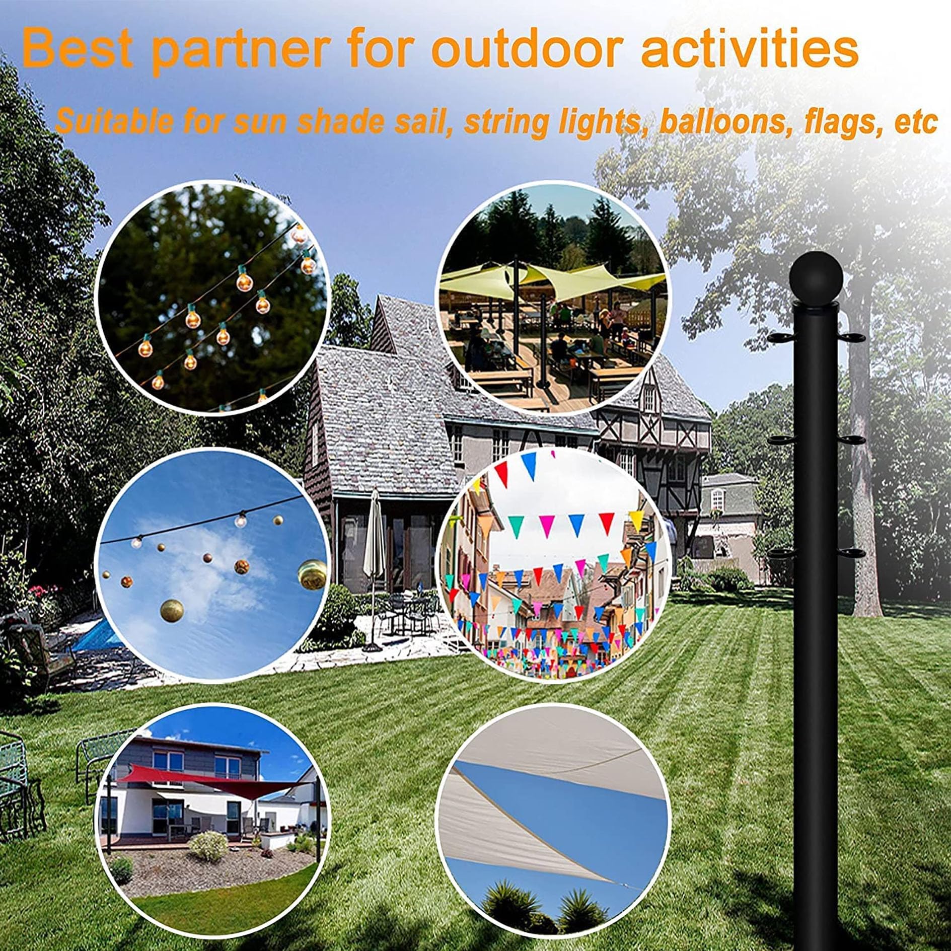 Shade Sail Poles, Outdoor Sun Shade Sail Pole Kit Support Awning Canopy Heavy Duty Steel Post for Outside Deck Patio Backyard Garden (10.2FT,2pack)…