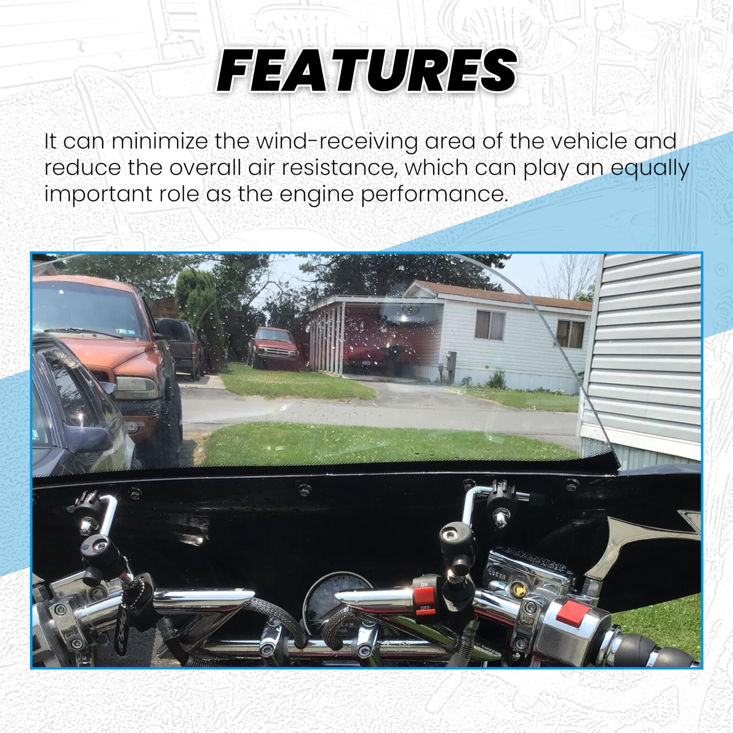 ECOTRIC Universal Motorcycle Cruiser Front Outer Fairing Batwing w/Clear Windshield 37" Wide x 24" Tall Bat Wing Transparent Black ABS Plastic Durable