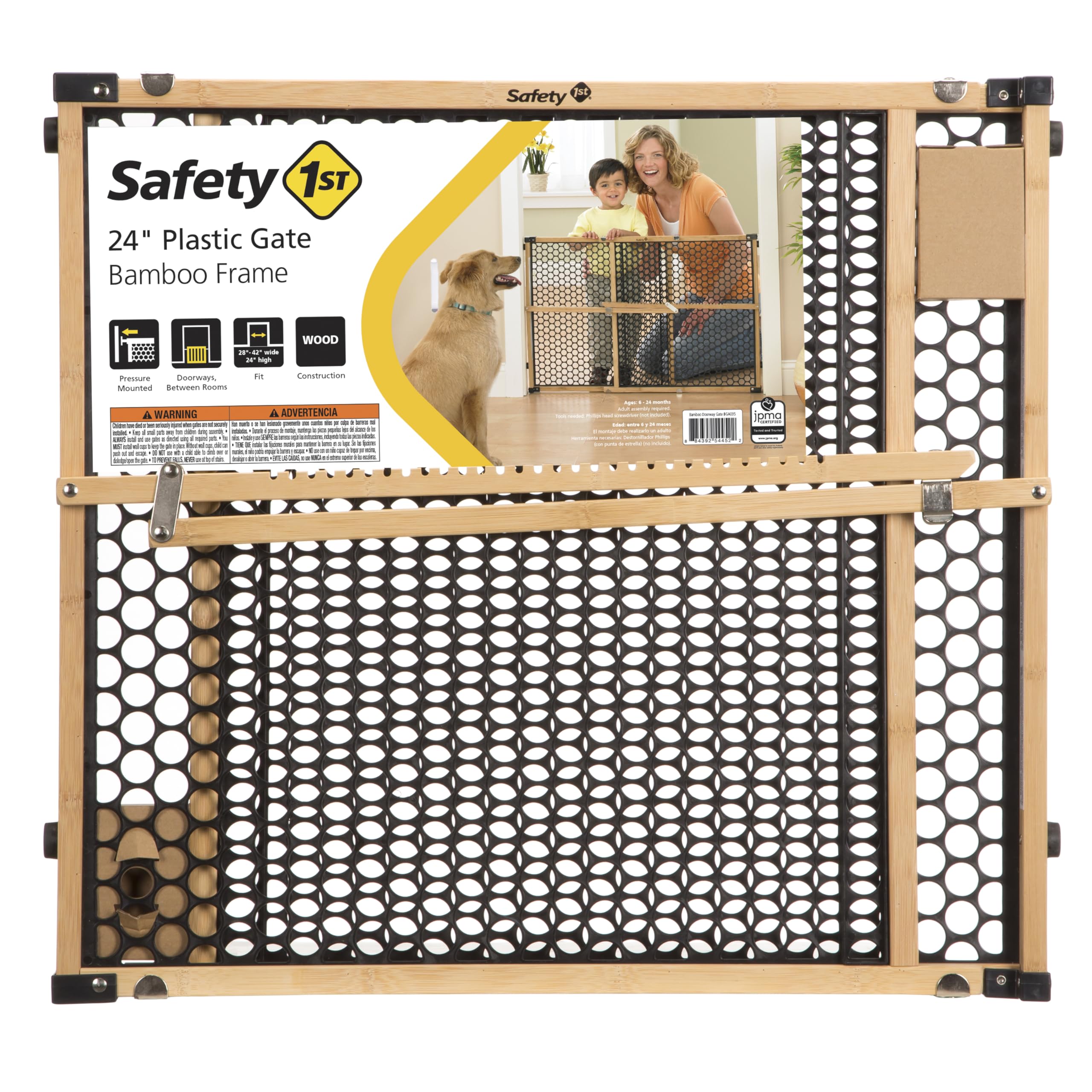 Safety 1st Eco-Friendly Nature Next Bamboo Baby Gates for Doorways, No Drill Baby Gate with Door, Dog Gates, Fits 28"-42", 24" High, Bamboo and Black