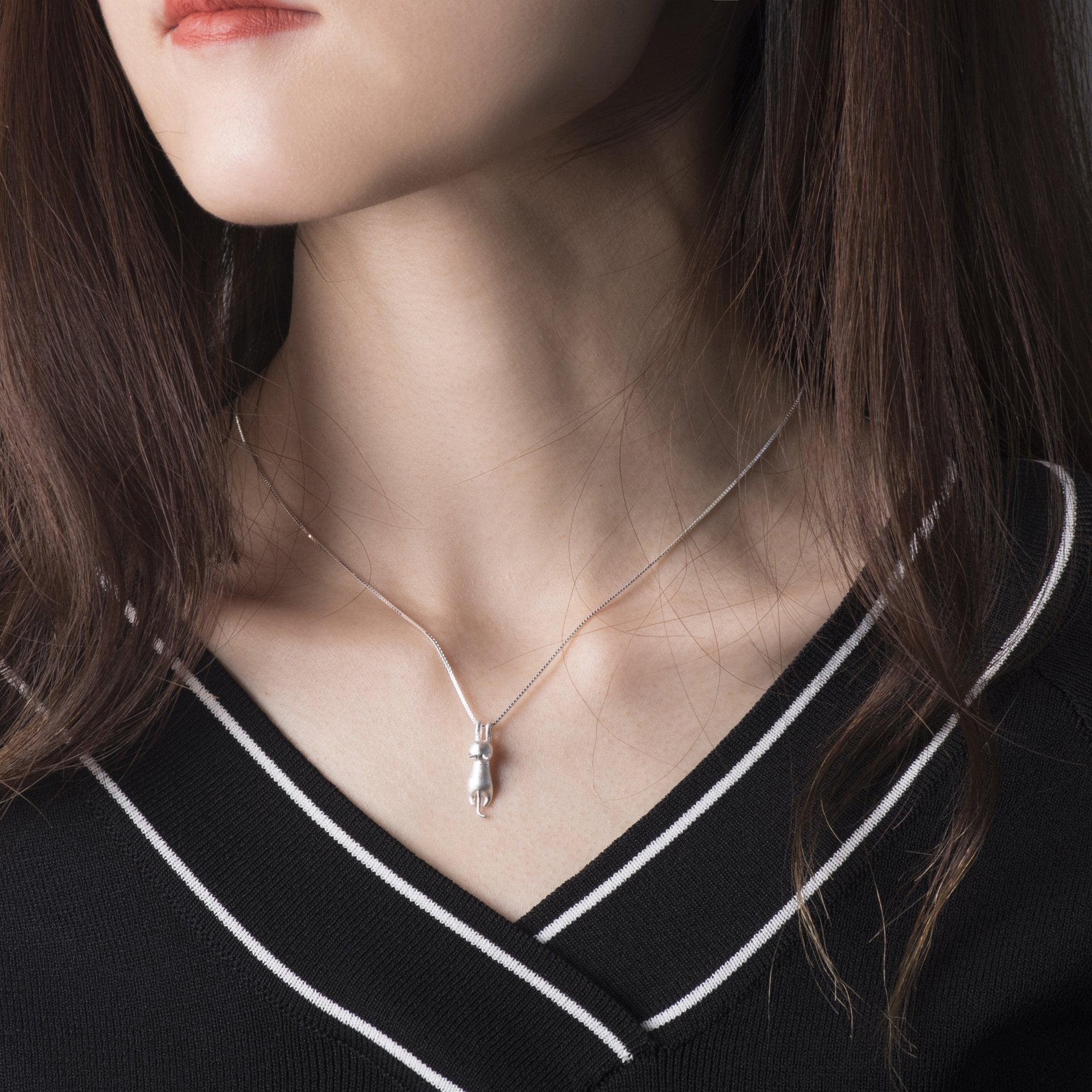 S.Leaf Sterling Silver Cat Necklaces for Women Cat Jewelry for Women Cat Accessories for Women Cat Mom Lover Lady Themed Gifts Cute Silver Kitten Jewelry Birthday Gifts for Women (04_Matte_Silver)