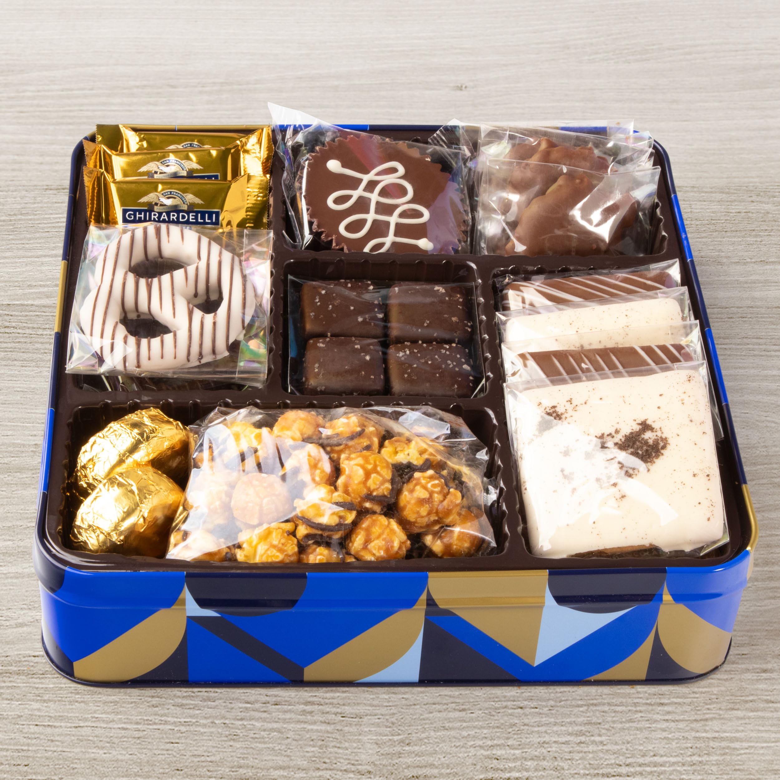 Blue Bow Gourmet Artisanal Chocolate Assortment Gift Tin for Easter, Birthday, Thank You
