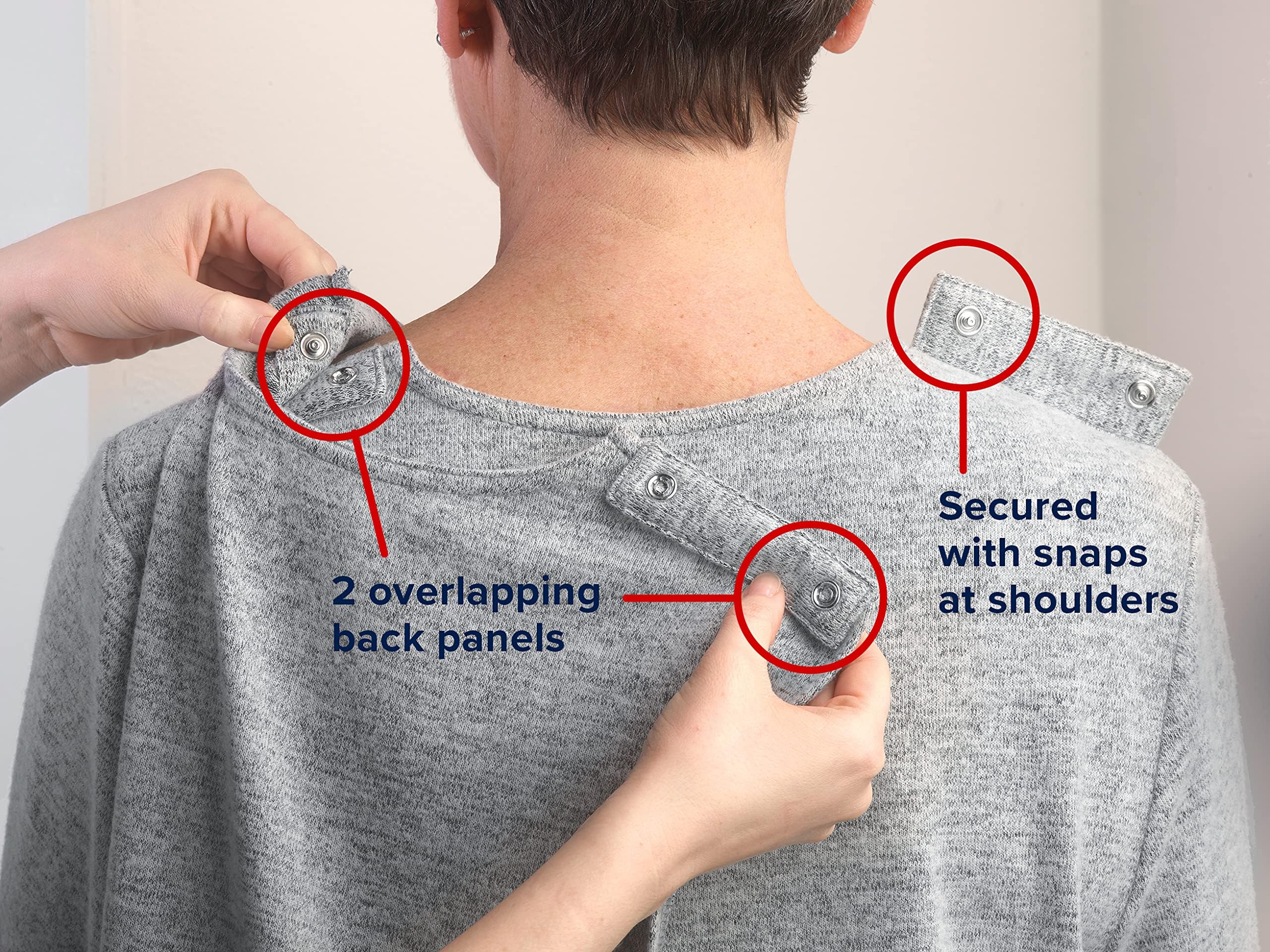 Silverts Women's Open Back Vneck Embellished Top - Adaptive Clothes for Elderly Seniors - Wheelchair Surgery Recovery Shirt - Bedridden Patient Comfort Post Surgical Clothing - Indigo LGE