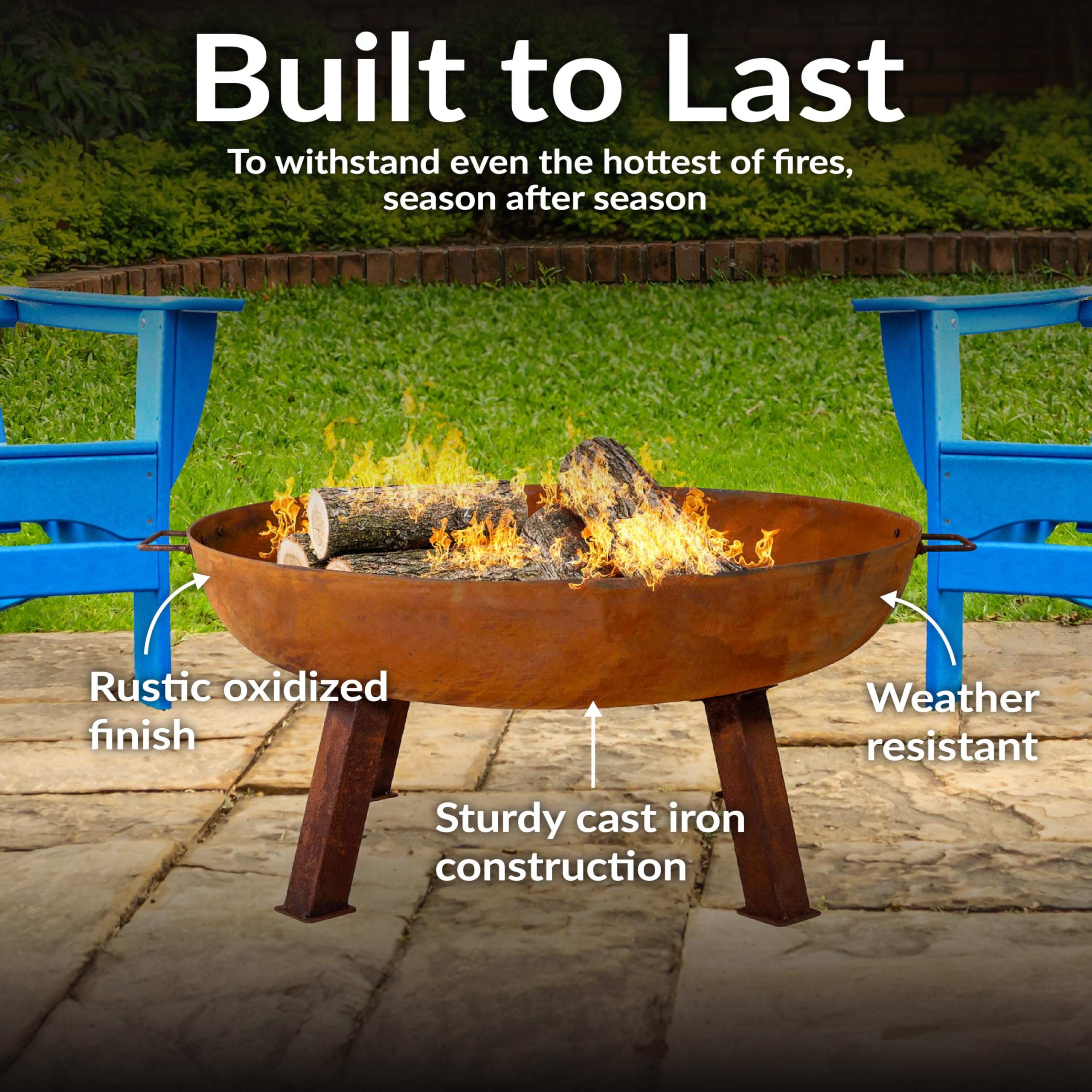 Sunnydaze 34-Inch Cast Iron Heavy-Duty Fire Pit for Outside - Wood-Burning Outdoor Fire Pit Bowl with Handles - Oxidized Finish