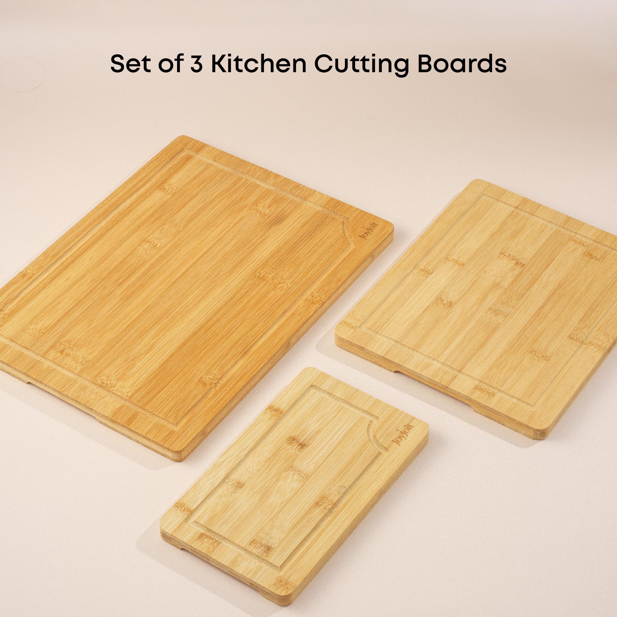JoyJolt Bamboo Cutting Boards - Large & Small Wooden Boards; Serving Cheese, Bread or Chopping Boards. Non-Slip