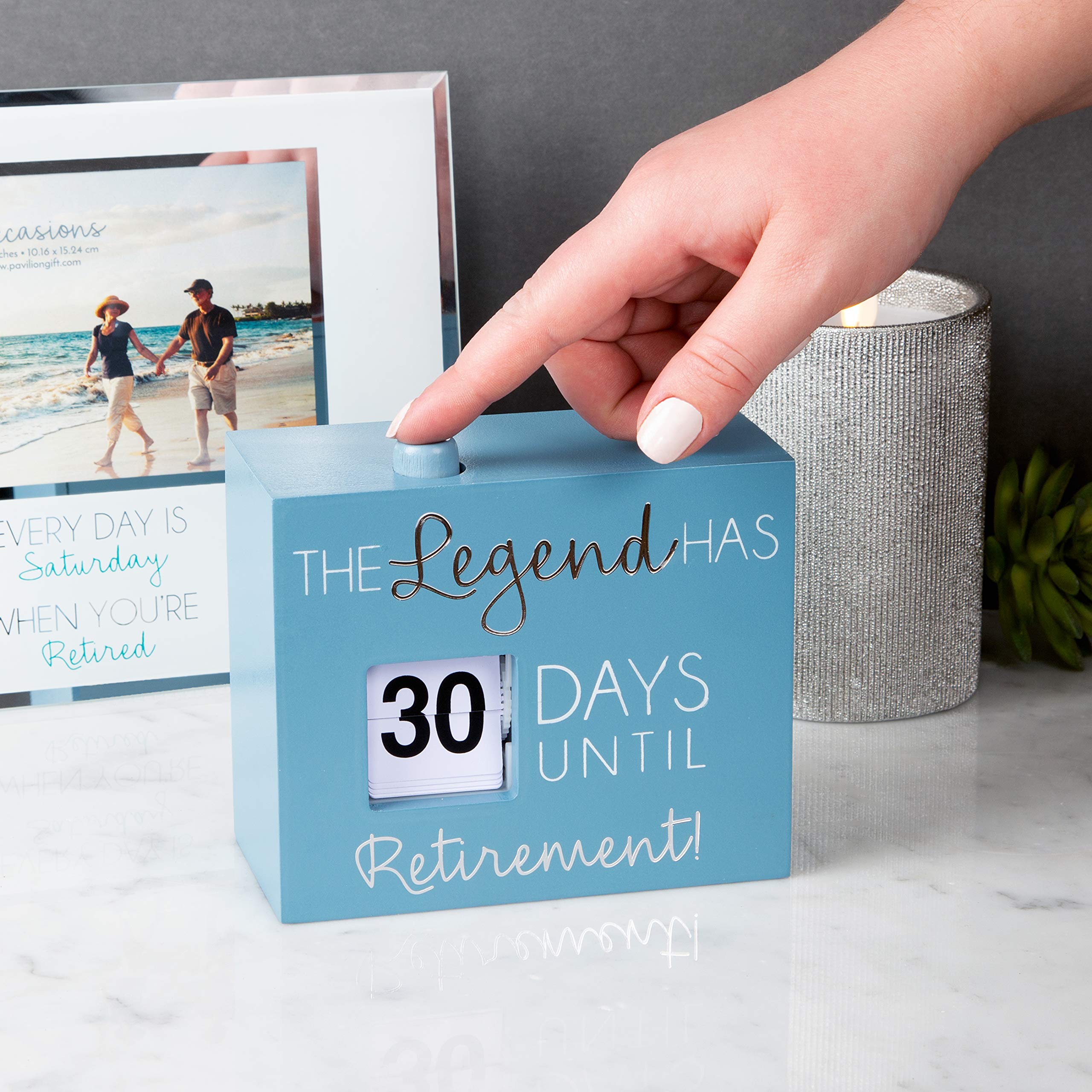 Pavilion Gift Company The Legend Has_ Days Until Retirement - Blue & Silver MDF & Plastic 30 Day Countdown Calendar