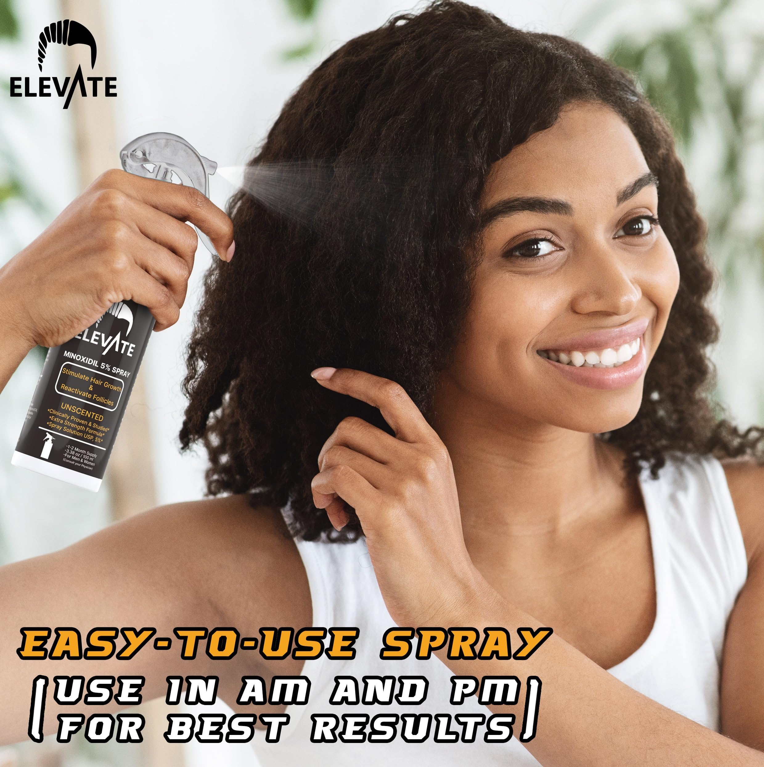 Elevate Hair Regrowth Treatment 5% Minoxidil Spray - Extra Strength Formula Professional Treatment for Hair Loss and Thinning for Regrowth - Stimulate Follicles for Men and Women 1 Month Supply