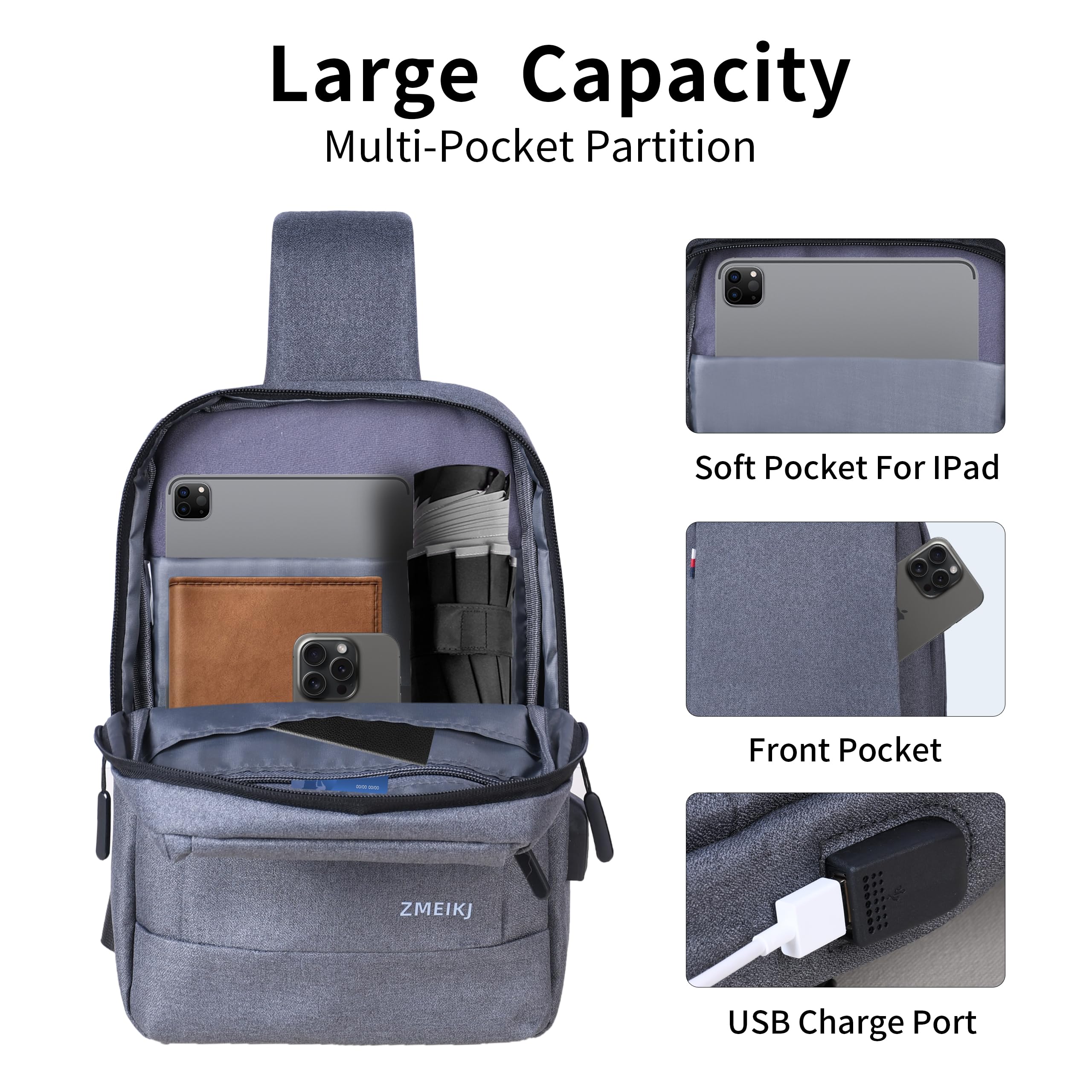 ZMEIKJ Messenger Bag for Men Women Sling Bag Crossbody Backpack Satchel Bag Daypack 9.7" iPad Bag Work Travel Hiking Casual