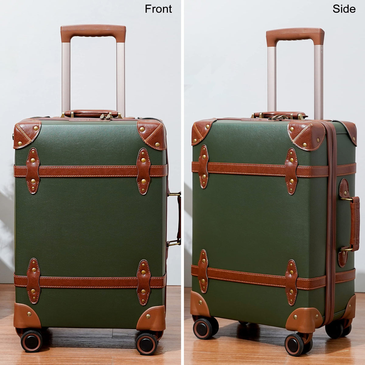 NZBZ Vintage Luggage Sets with Spinner Wheels Cute Carry On Suitcase Tsa Lock Luggage 3 Pieces (Green, 14inch & 20inch & 28inch)