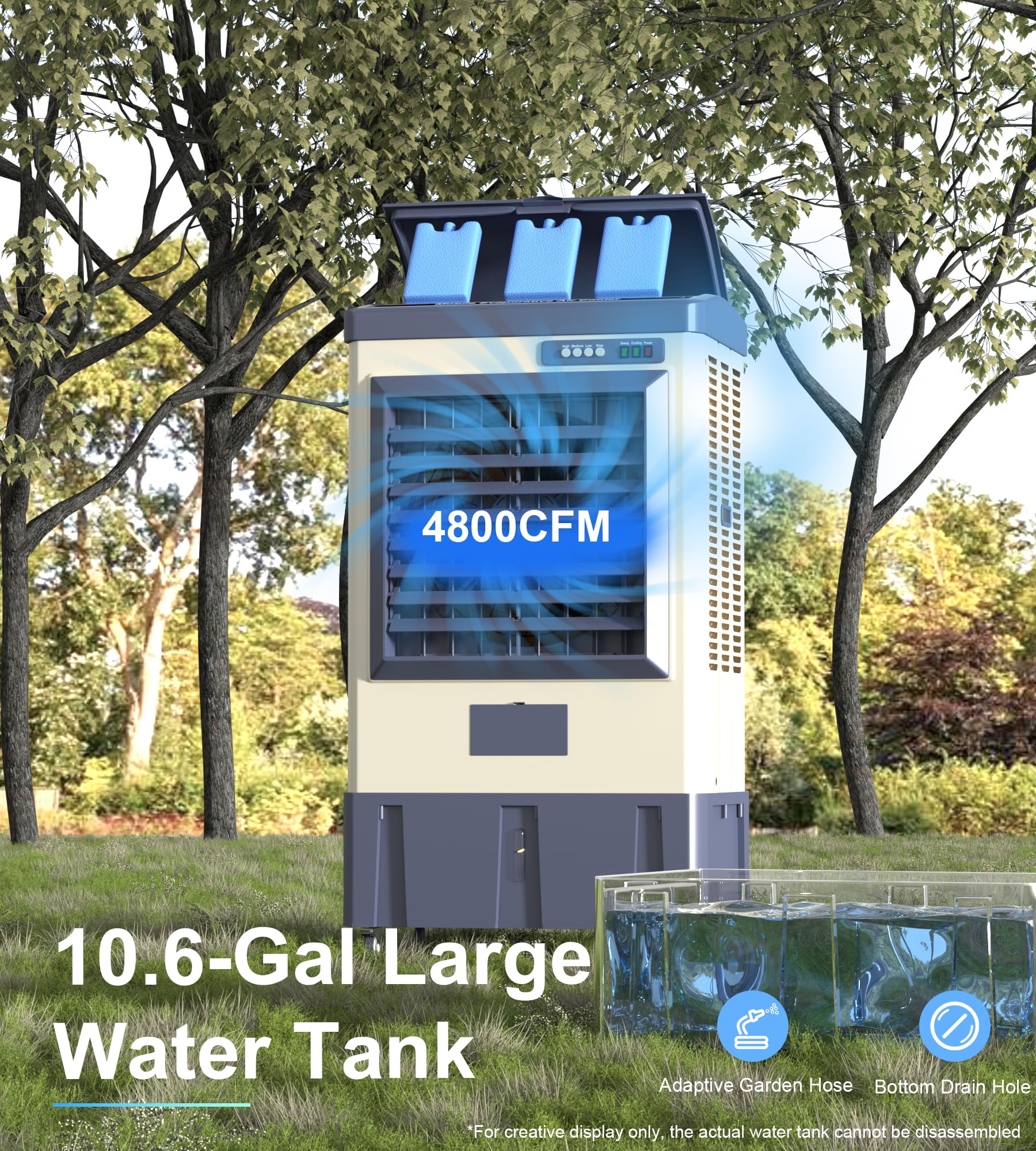 Mountman 41-Inch Swamp Cooler, 4800CFM Industry Evaporative Cooler, 3 Speeds, 120° Swing, 10.6 Gal Water Tank, Outdoor Evaporative Air Cooler for Patio, Yard, Porch, Factory