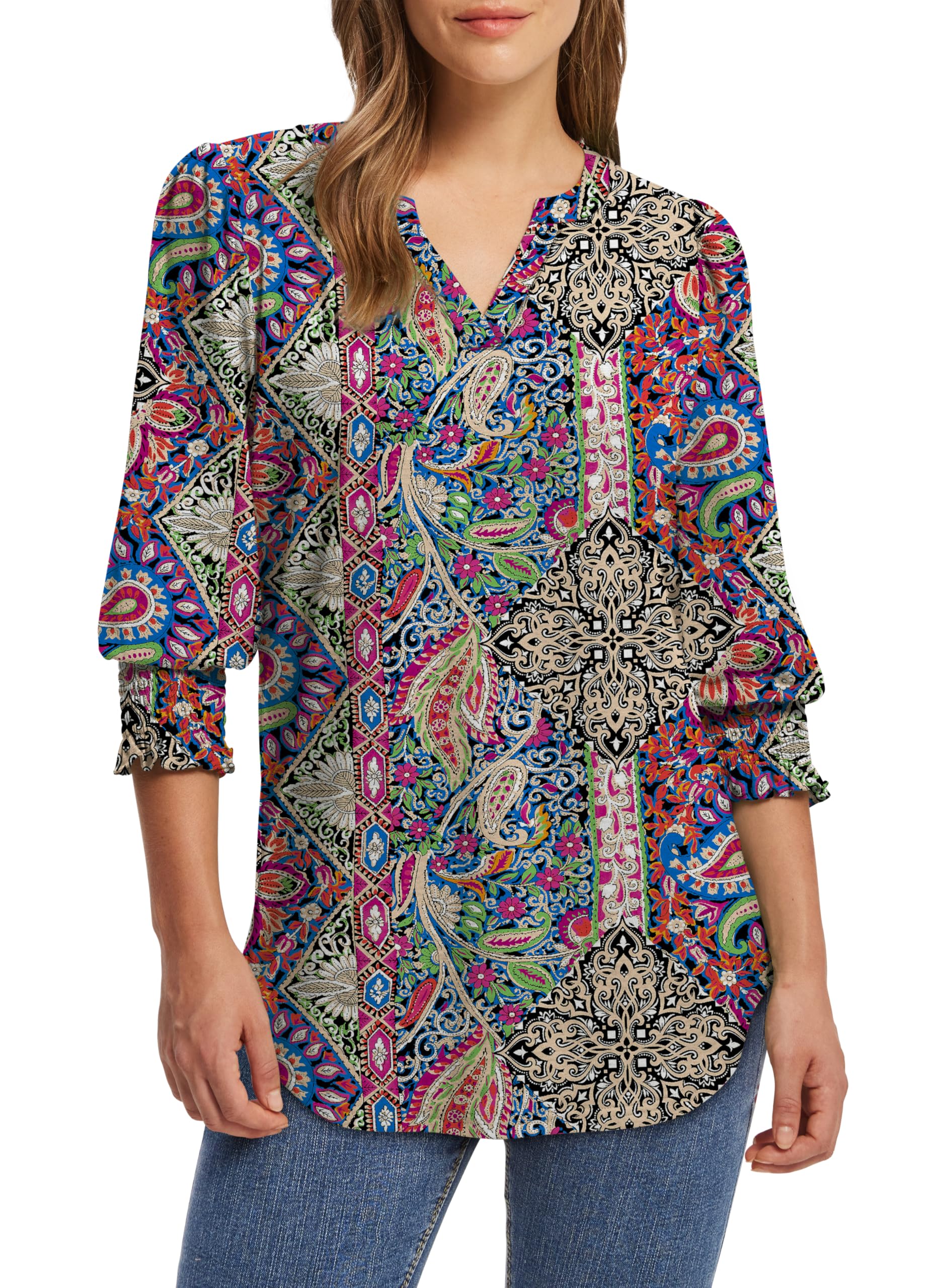Womens Blouses Dressy Casual 3/4 Sleeve Summer Shirts for Women 2025 Trendy Tunic Tops for Women Loose Fit Dressy L