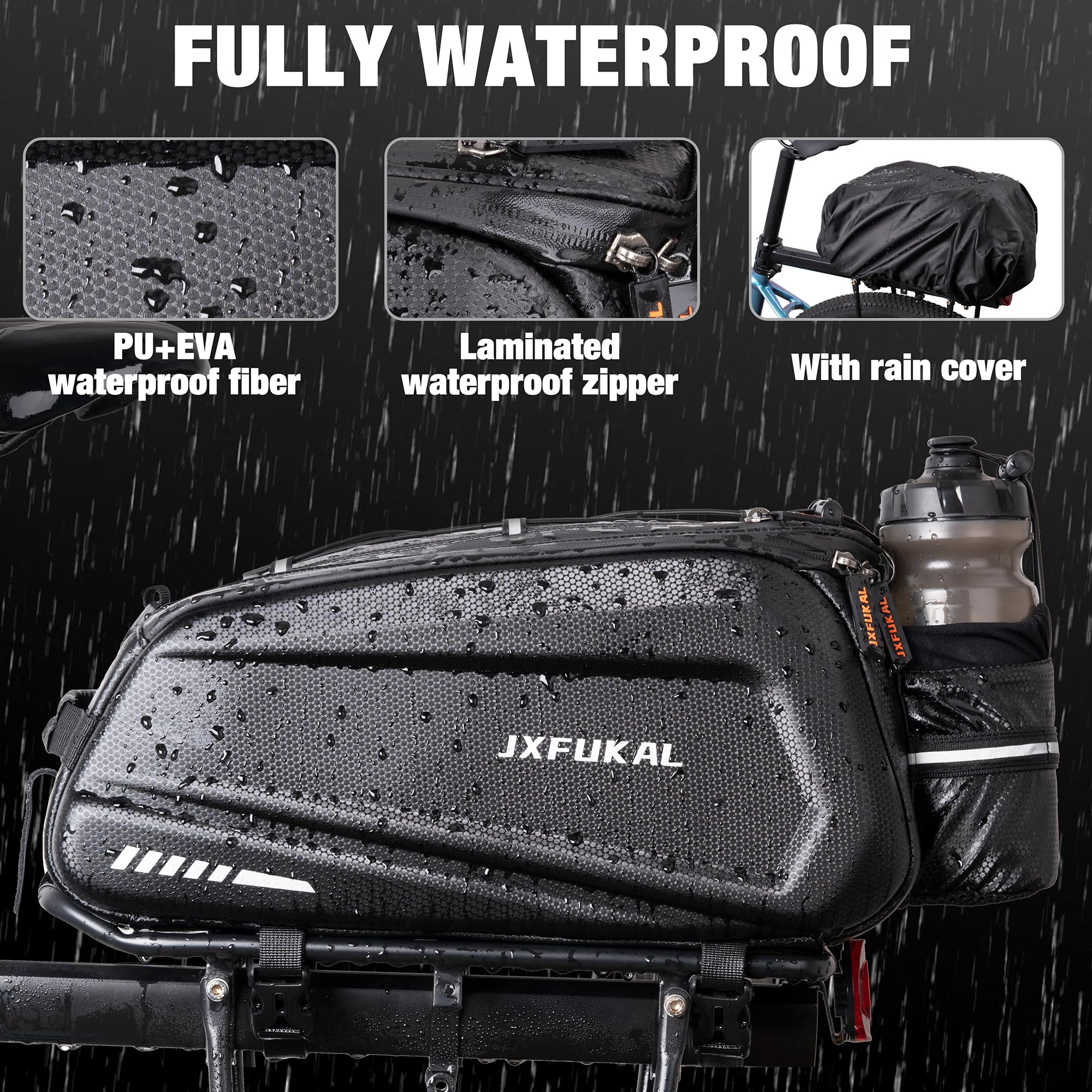JXFUKAL Bike Bags for Bicycle Rear rack - 9.5L/17L/40L Hard Shell Waterproof Bike Ebike Trunk Pannier Saddle Seat Bag Carrier with Reflector, Rain Cover & Shoulder Strap for Commuter Travel Outdoor