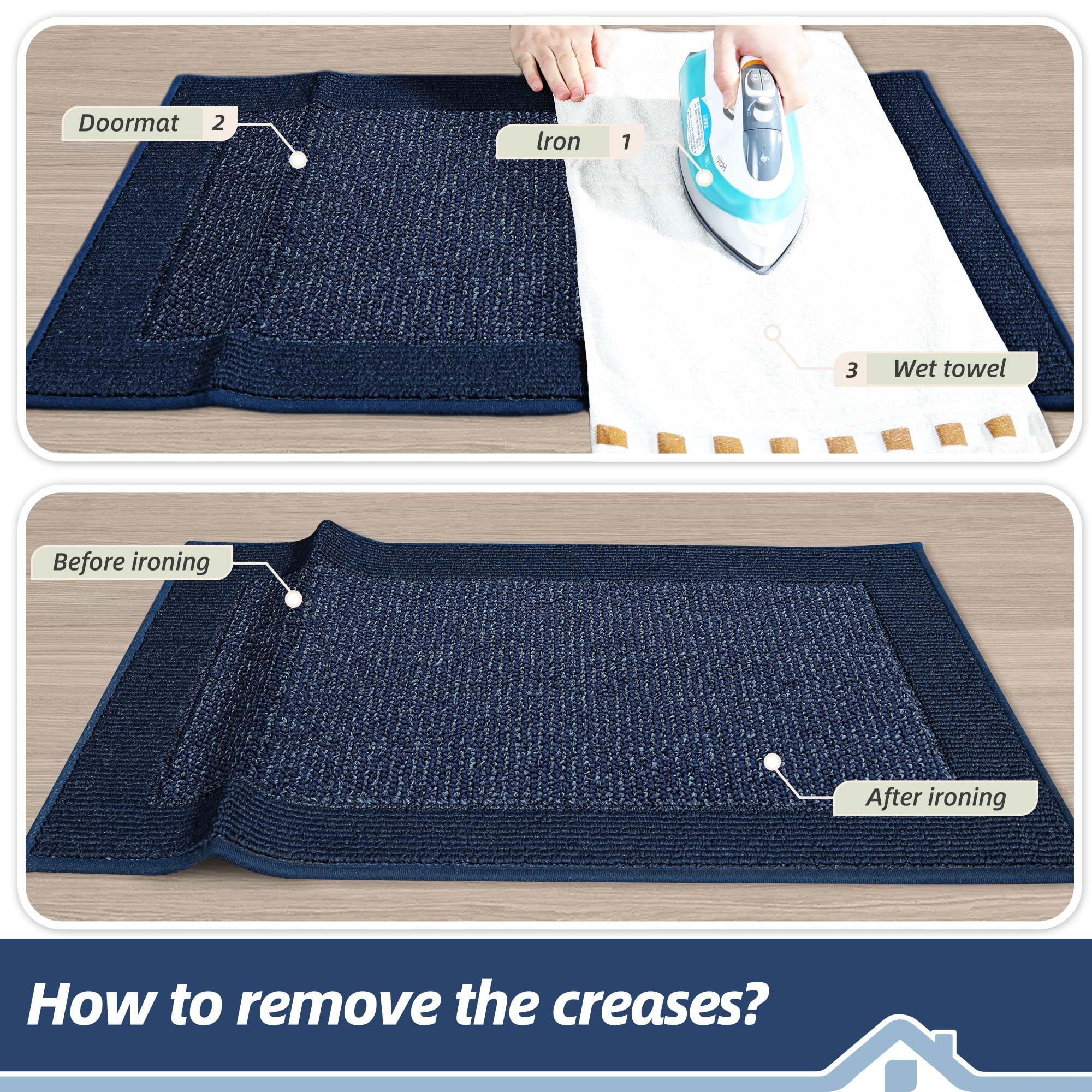 BEQHAUSE Indoor Door Mat 20" x 32", Dirt Trapper Door Mats Non-Slip Entryway Rugs Washable, Resist Dirt Absorbent Welcome Mat, Low Profile Floor Mats for Front Back Door and Entryway, Blue