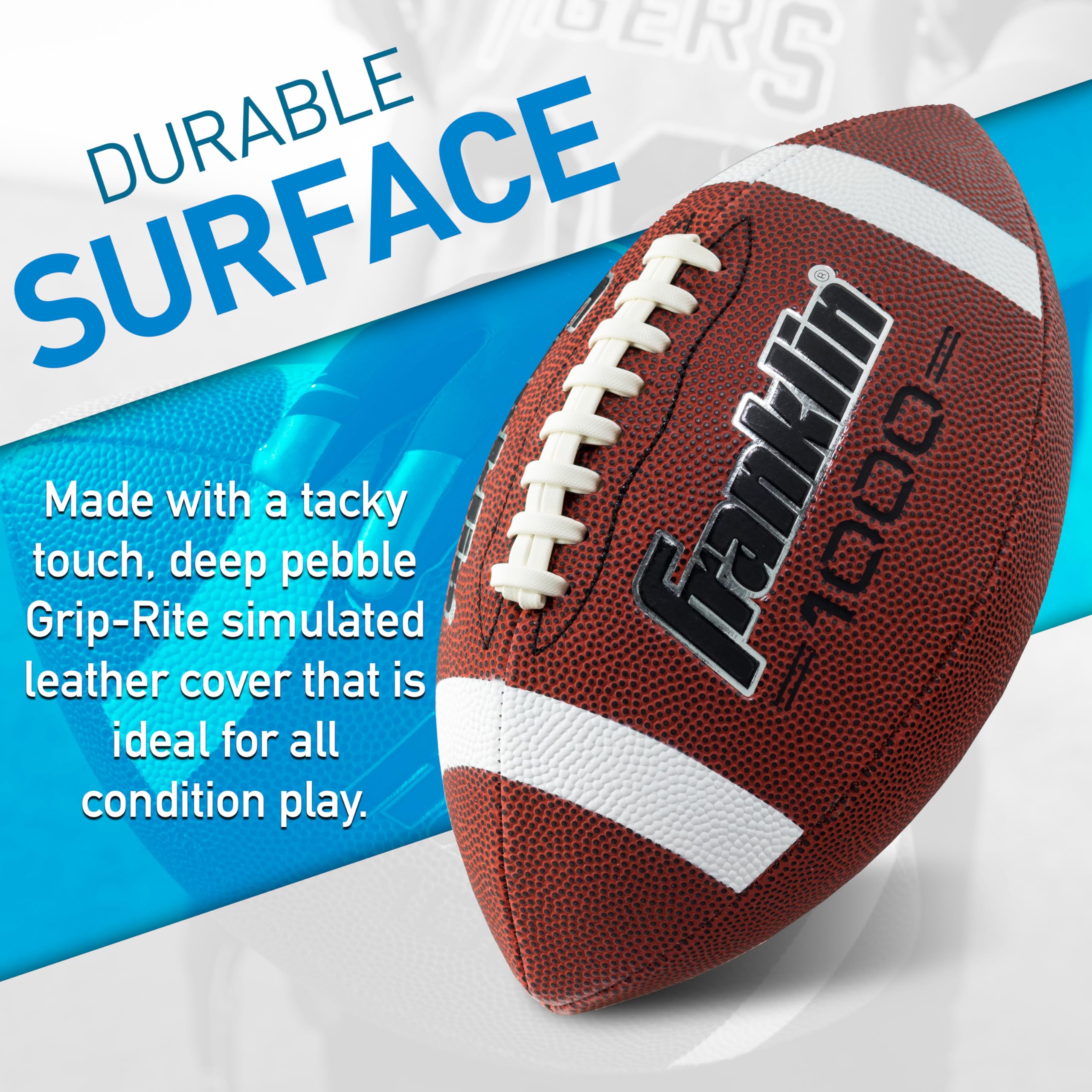 Franklin Sports Official Size Football - All-Weather 1000 Regulation Outdoor Football - Synthetic Leather Adult Ball - Extra Grip Official Size - Brown + White