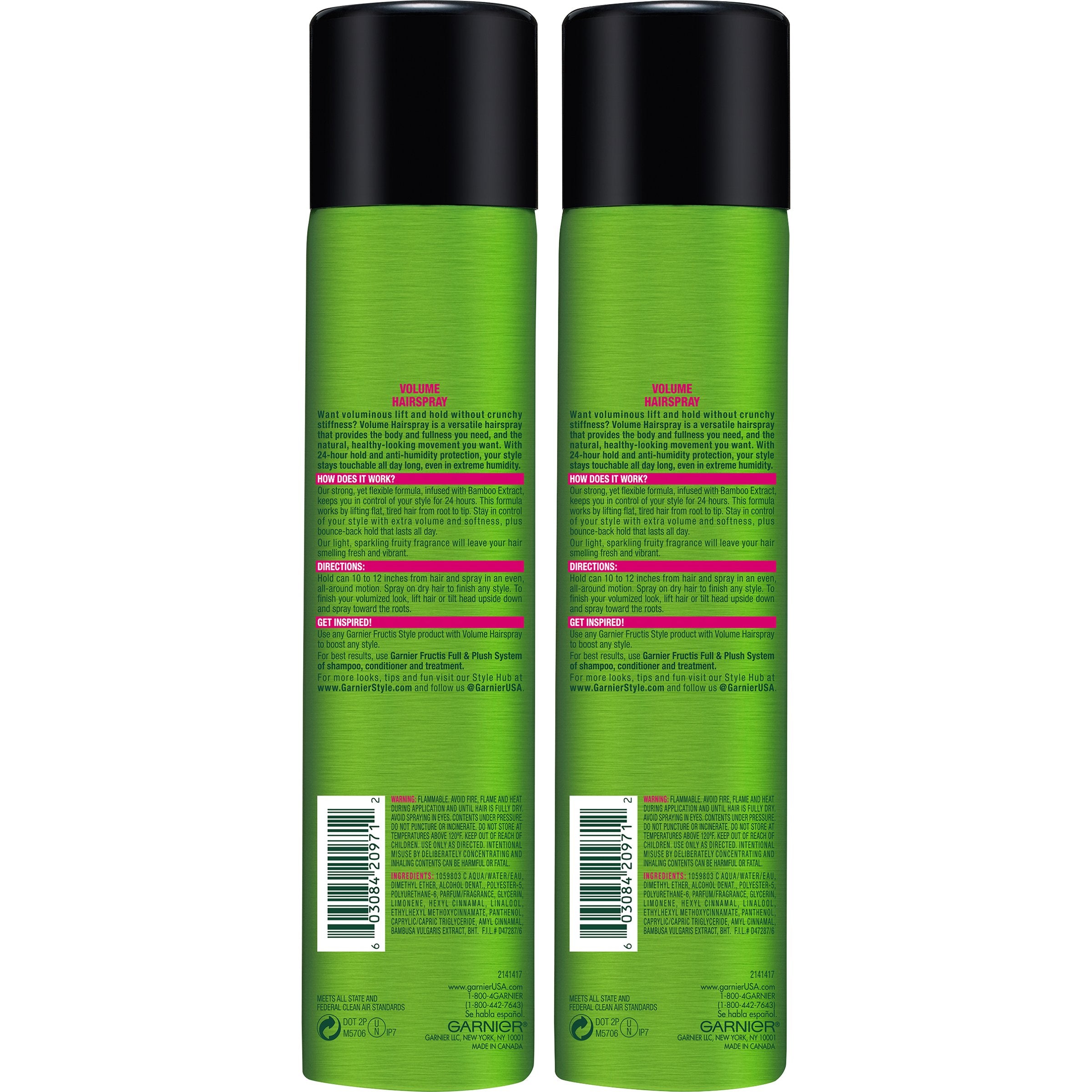 Garnier Fructis Style Volume Anti-Humidity Hairspray, 8.25 Oz, 2 Count, (Packaging May Vary)