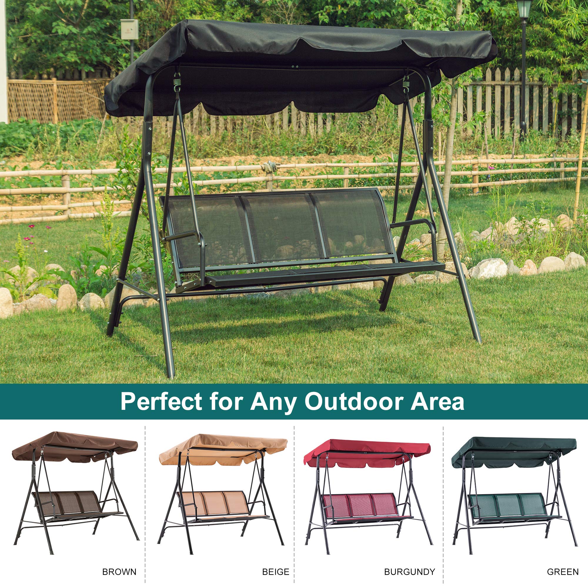 MCombo Outdoor Patio Canopy Swing Chair 3-Person, Steel Frame Textilence Seats Swing Glider, 4507 (Green)