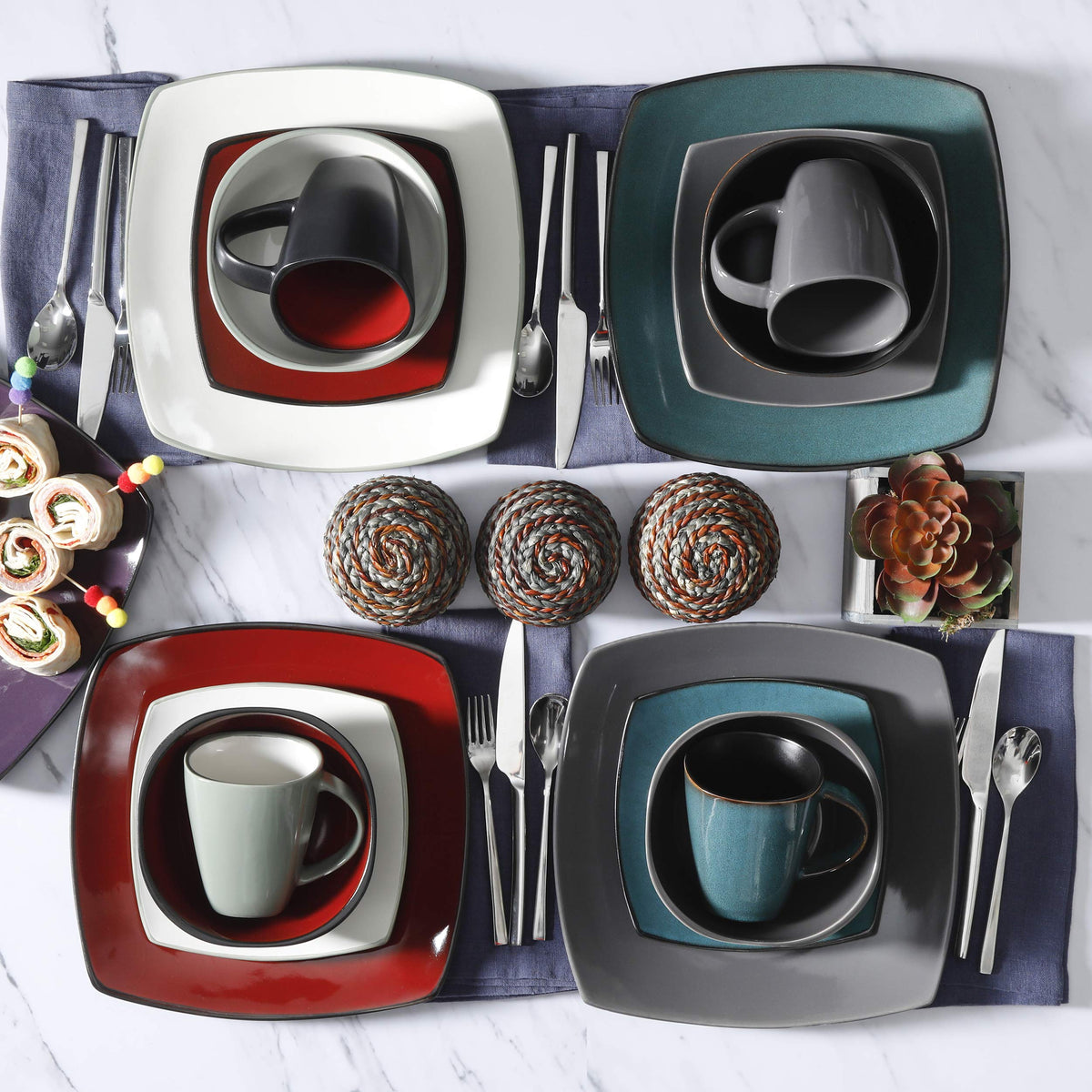 Gibson Soho Lounge Square Reactive Glaze Dinnerware Set, Grey - 97558.16RM, Service for 4 (16pcs)