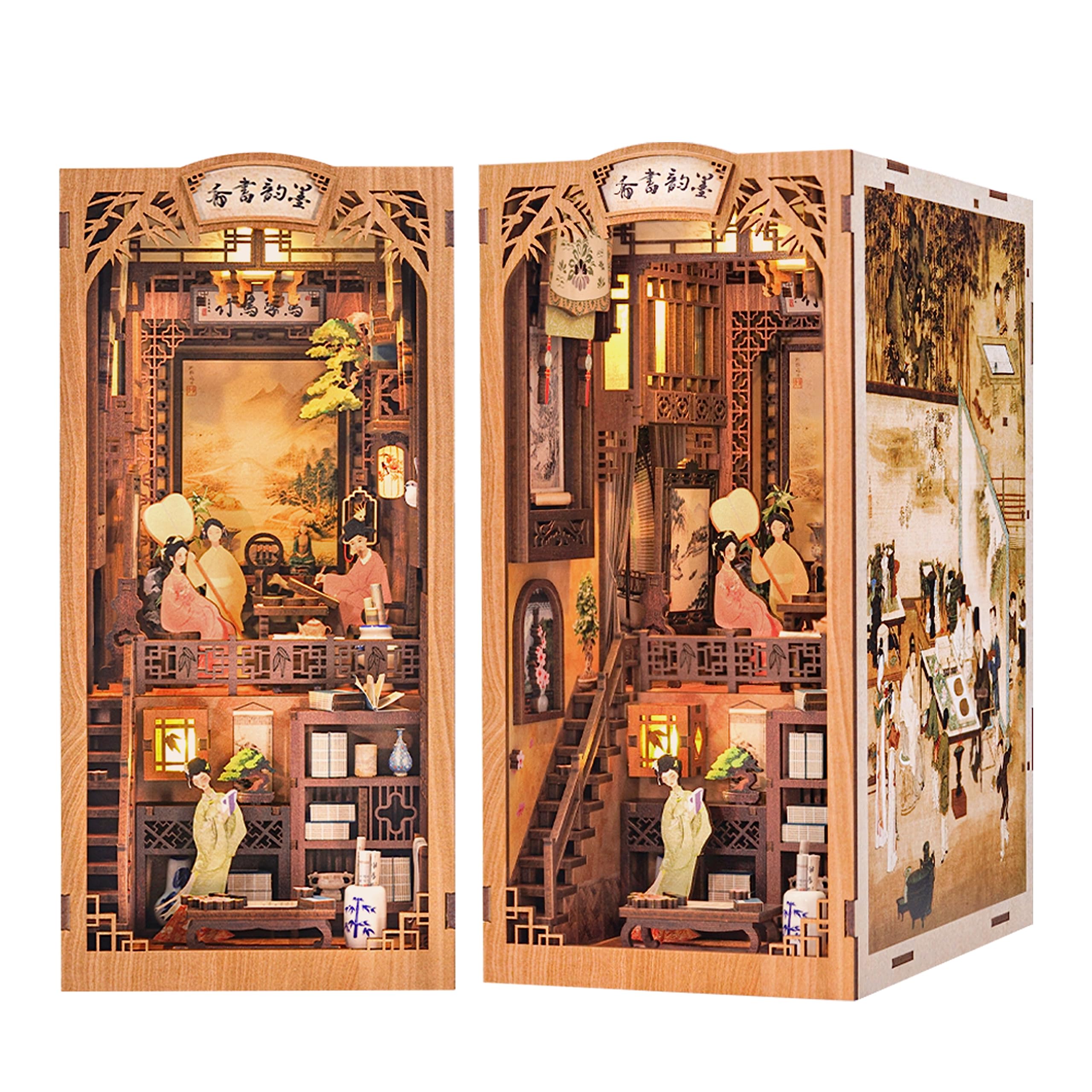 CUTEBEE Book Nook Kit - DIY Miniature House Dollhouse Kit for Adult and Teens, Booknook Bookshelf Decor Alley Model Build with LED Light, Gifts for Family and Friends (Ink Rhyme Bookstore)