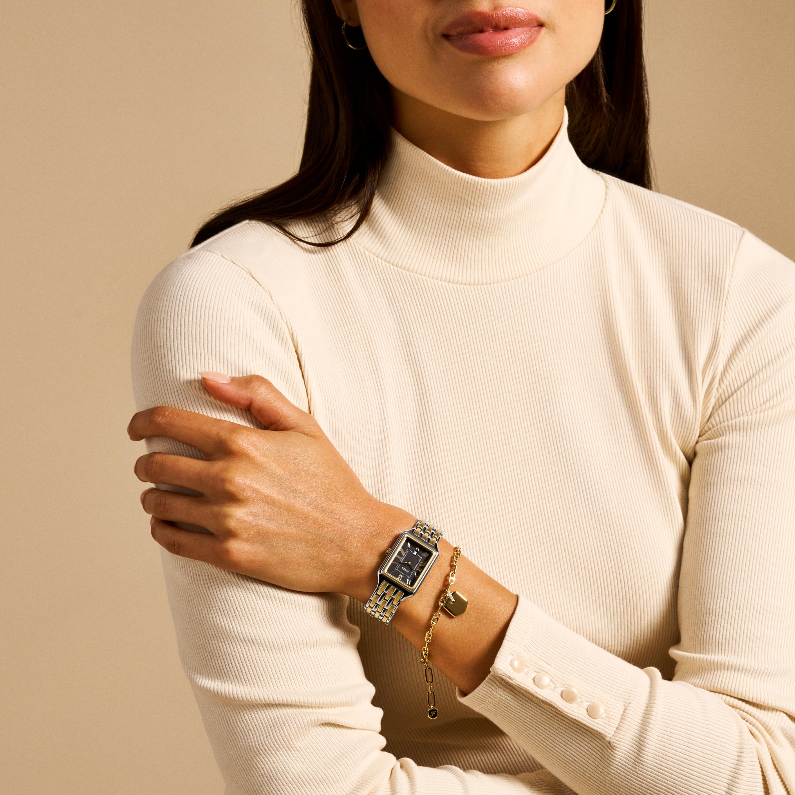Fossil Women's Watch and Bracelet Set, Raquel Three-Hand Date Two-Tone Stainless Steel Watch for Women and Bracelet