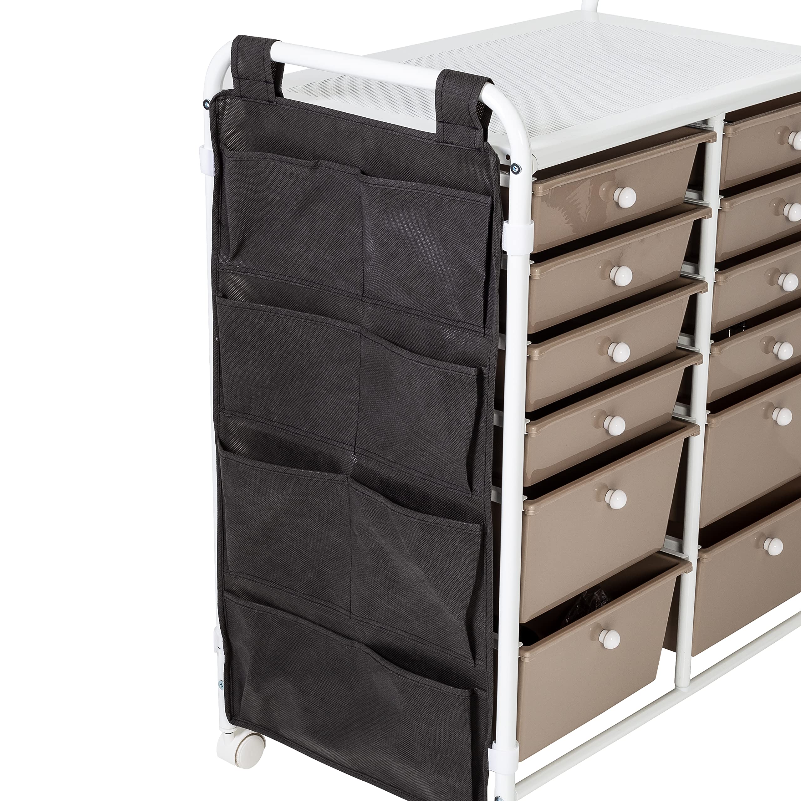 Honey-Can-Do Honey Can Do 12-Drawer Metal Rolling Storage Cart with Side Pockets CRT-09104 White