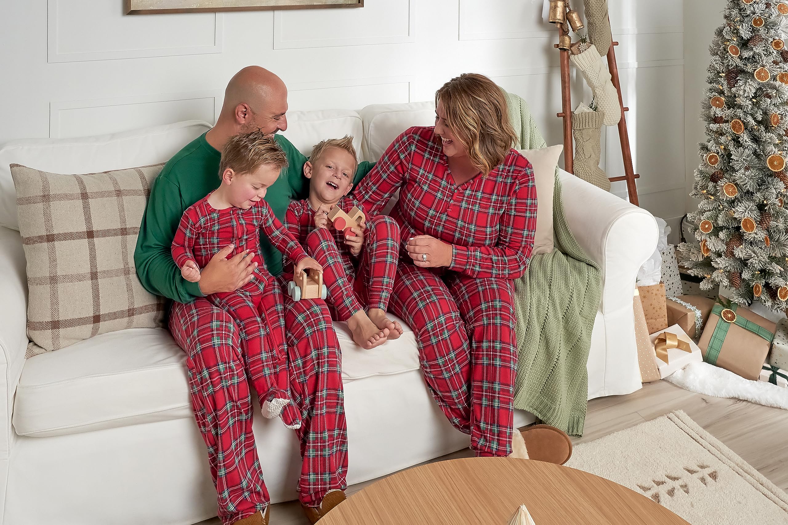 Gerber Baby Toddler 2-Piece Holiday Family Matching Pajamas, Red Stewart Plaid, 3T