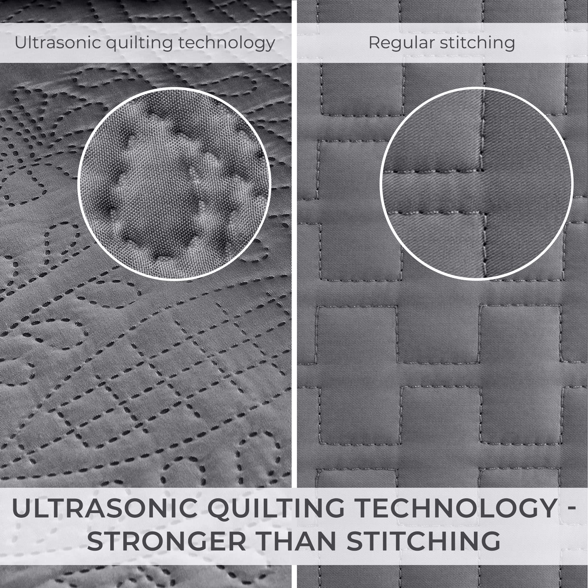 Mellanni Bedspread Coverlet Set + 6PC Sheets Set Bundle&Save - Iconic Collection Bedding - Bundle Includes: 3 Piece Oversized Quilt Set and 6 Piece Bed Sheet Set (King, Gray/Blue Hydrangea)