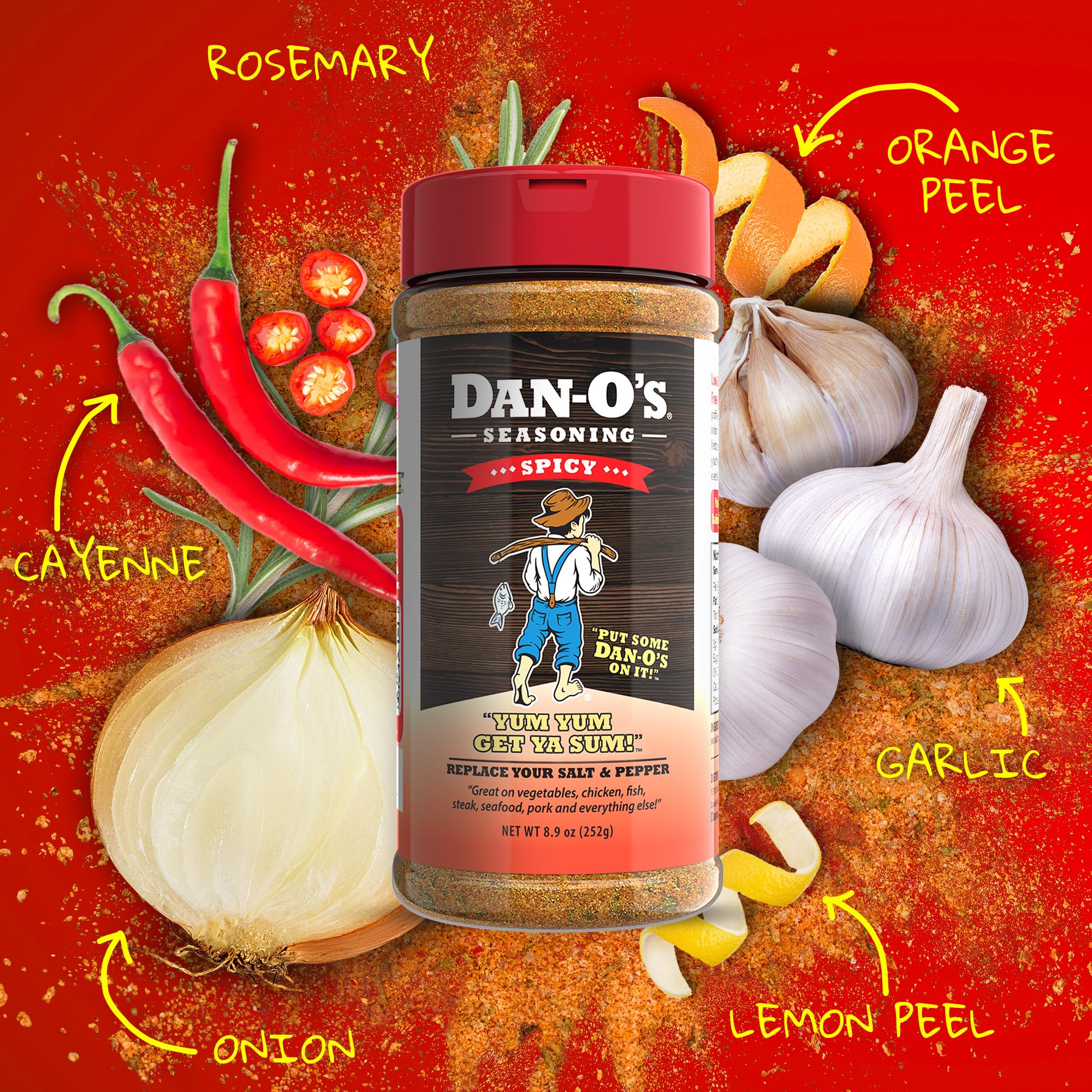 Dan-O's Spicy Seasoning - Seasoning for Chicken, Meats, Rub - All-Purpose, All-natural, Sugar Free, Zero Calorie Seasoning for Cooking & Grilling Anything with a spicy kick - Medium bottle (8.9 oz)