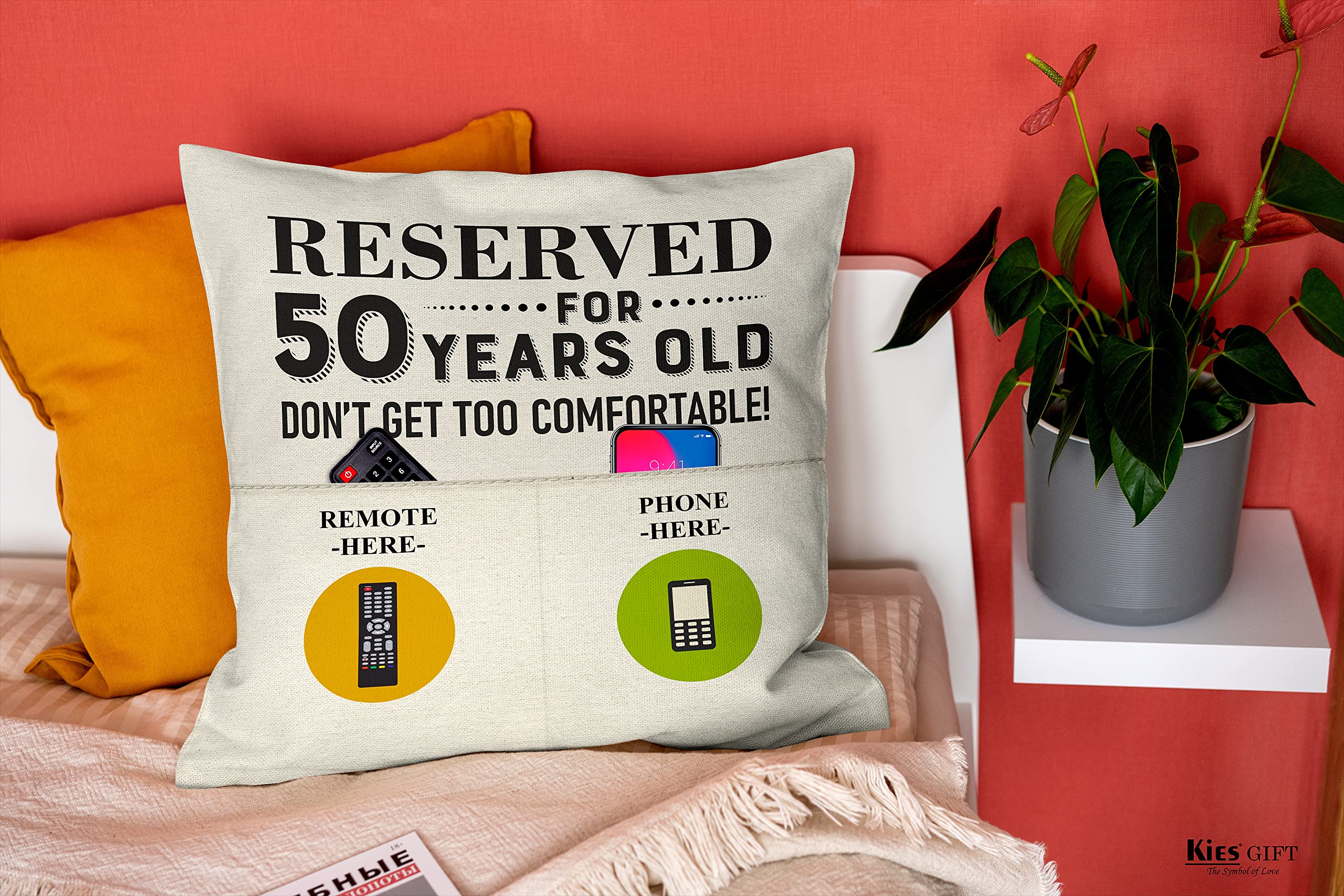 Kies Home® (Double-Sided) 50th Reserved 2-Pockets Birthday Gifts Ideas Pillow Covers 18x18 50th Birthday Gifts Men Women Gifts Birthday Decoration Mum Birthday Gifts Grandad Gifts 45x45 Pillow Cover
