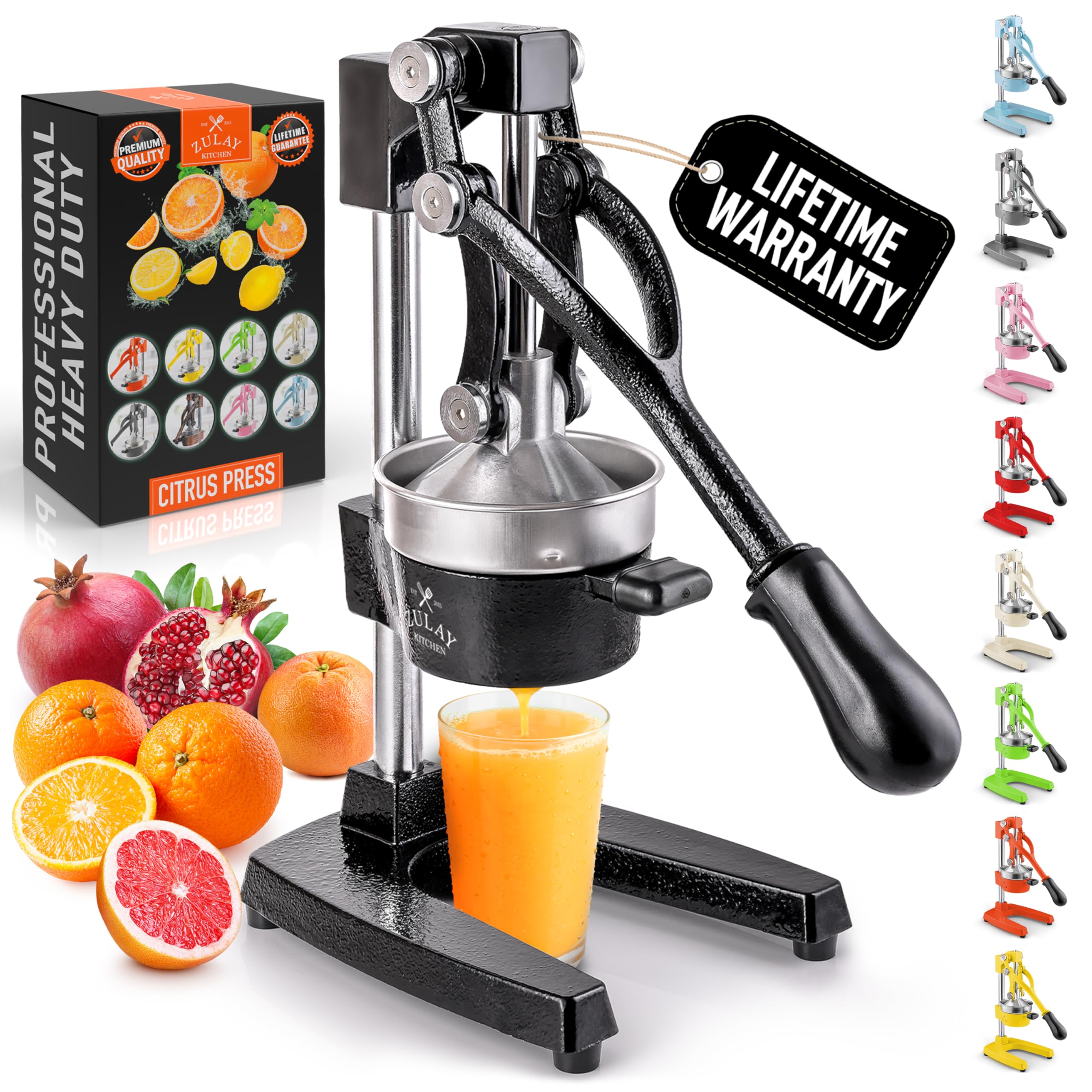 Zulay Kitchen Cast-Iron Orange Juice Squeezer - Easy-to-Clean, Heavy-Duty, Professional Citrus Juicer - Stainless Steel Lemon Squeezer - Manual Citrus Press & Orange Squeezer - Orange Juicer (Black)