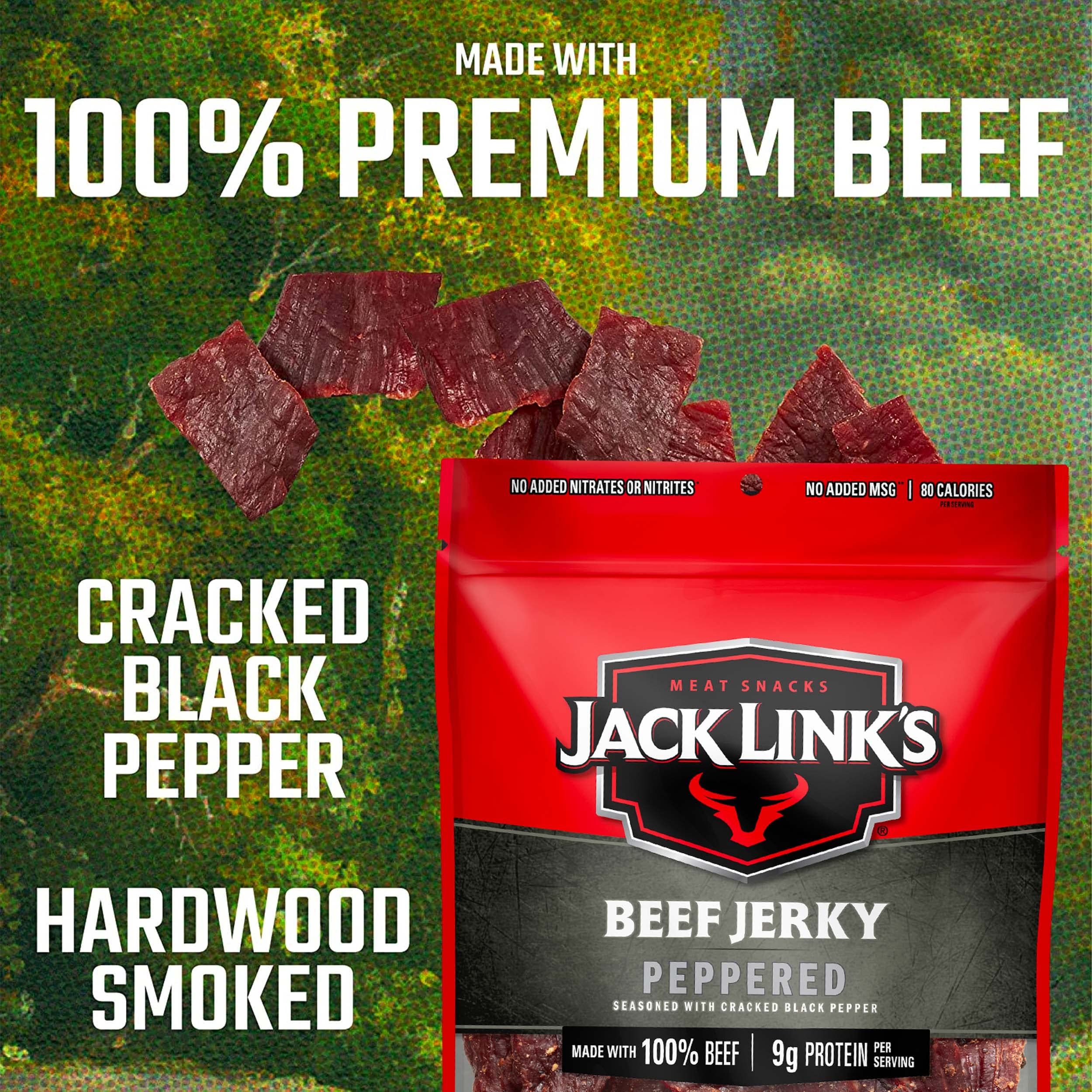 Jack Link's Beef Jerky, Peppered, Large Jerky Bags – Flavorful Meat Snacks, Ready to Eat Protein Snacks with 9g of Protein, Made with 100% Beef, Keto, Paleo & Carnivore Diet Ready – 9 Oz. (Pack of 2)