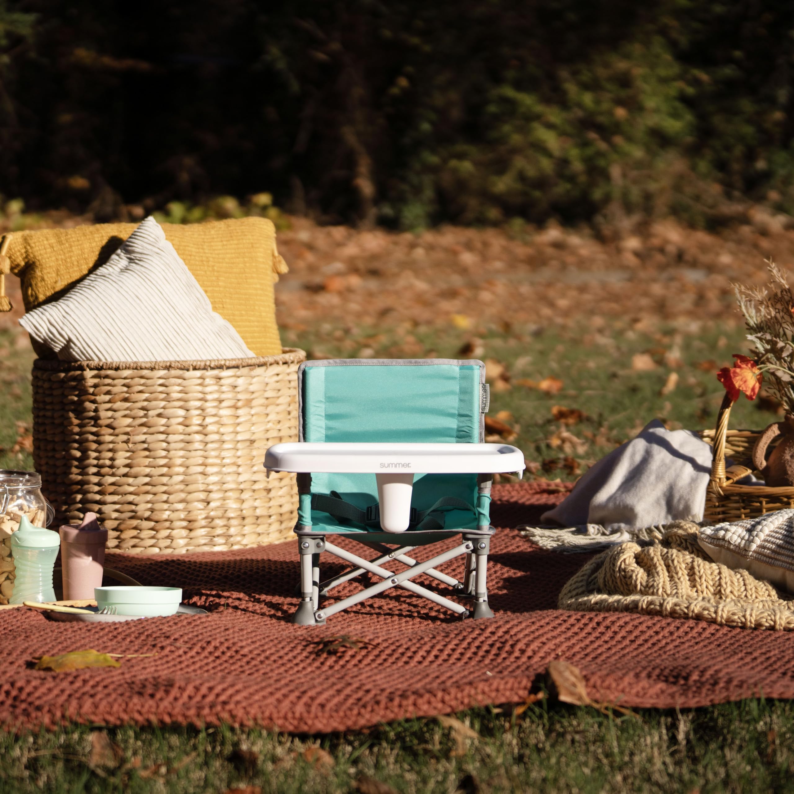 Summer by Bright Starts Pop 'N Sit Portable Booster Chair, Floor Seat, Indoor/Outdoor Use, Compact Fold, Teal, 6 Mos - 3 Yrs