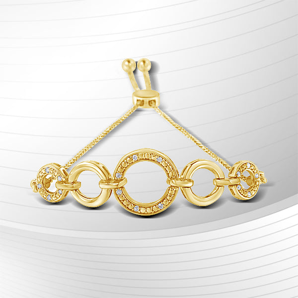10K Yellow Gold over .925 Sterling Silver Diamond Accented Graduated Infinity Open Circle 6â€-9†Adjustable Bolo Bracelet (H-I Color, I2-I3 Clarity)
