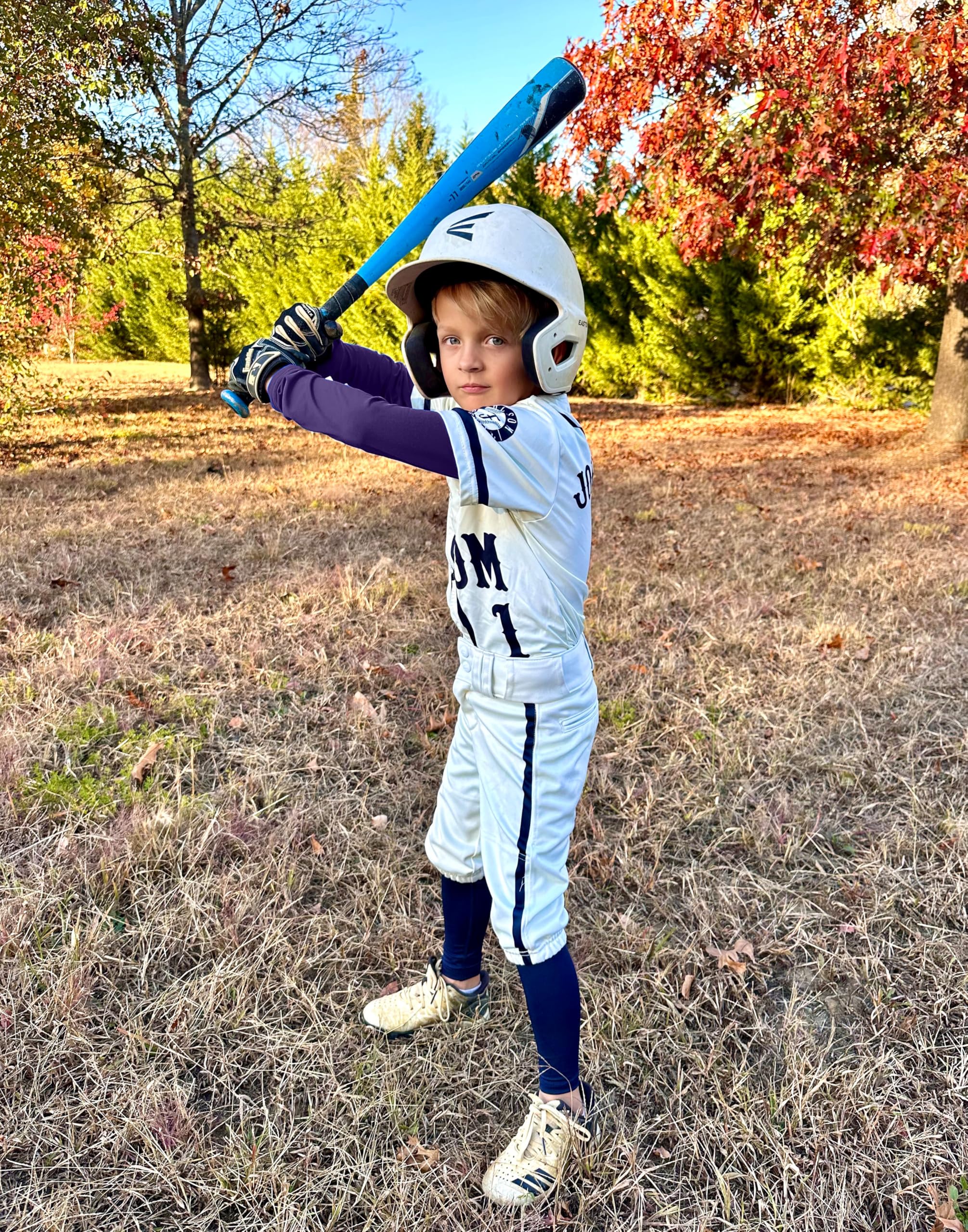 Boys Youth Compression Shirt Long Sleeve Football Baseball Undershirt Quick Dry Sports Base Layer for Boy(Purple,XL)