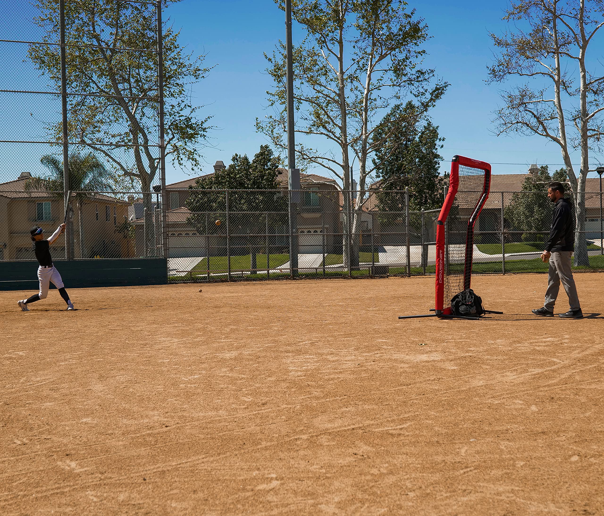 Powernet Portable Baseball Practice Net for Pitching and Hitting, Pop Up Batting Cage Net Coach Shield, 7 FT Z-Screen (Red)