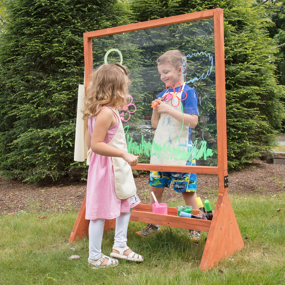 Double Sided Giant Indoor/Outdoor Plexiglass Art Easel (21 x 36 x 51 in) - Easy to Clean, Kids Draw or Paint On Both Sides, Fun Arts & Crafts Activity Center for Boys Girls- an Easy to Assemble Gift
