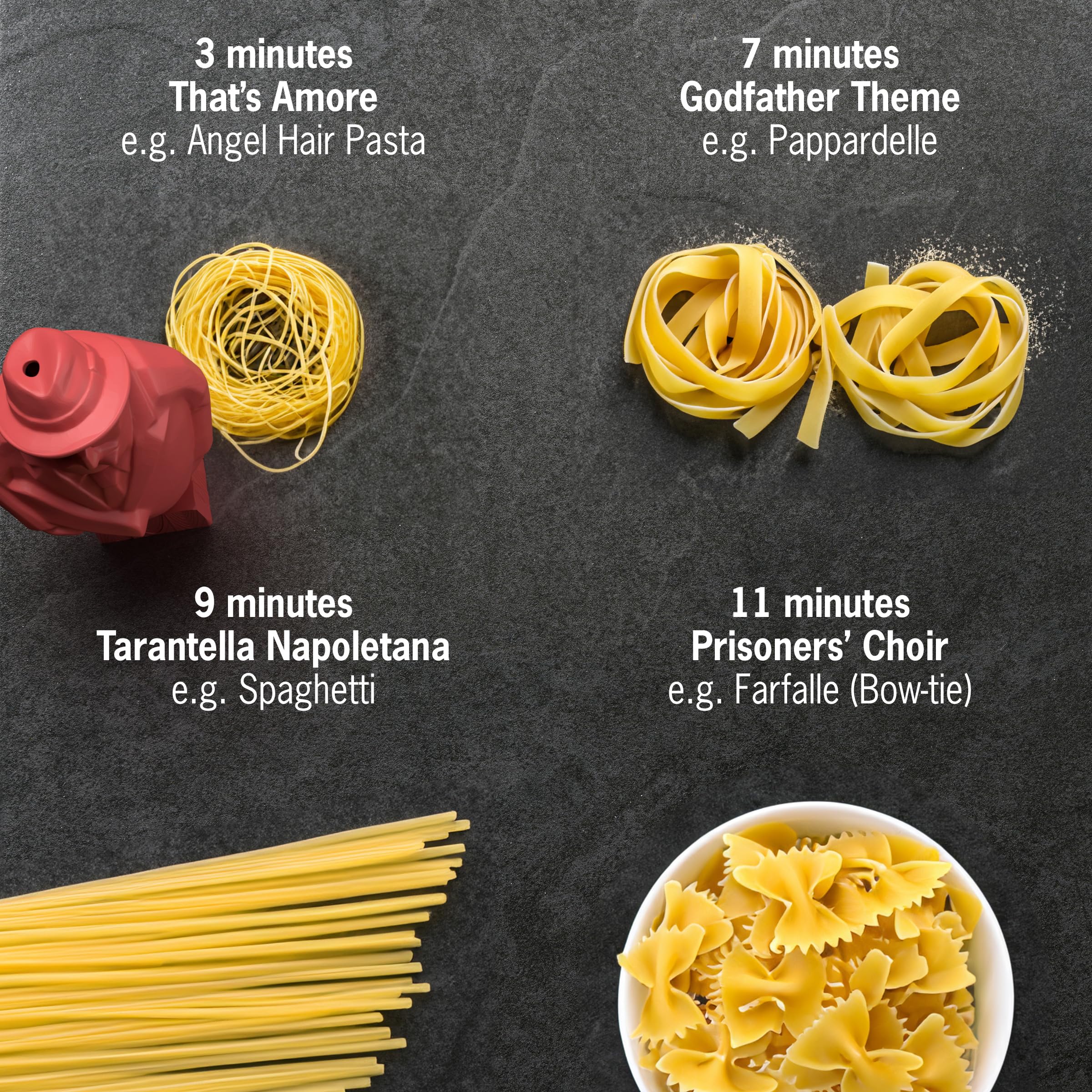 Al Dente - The Singing Floating Pasta Timer: Will Sing Different Tunes when Pasta is Ready at 3, 7, 9, and 11 Minutes, to be Boiled with any Pasta in The Pot, Floats in Cold & Hot Boiling Water