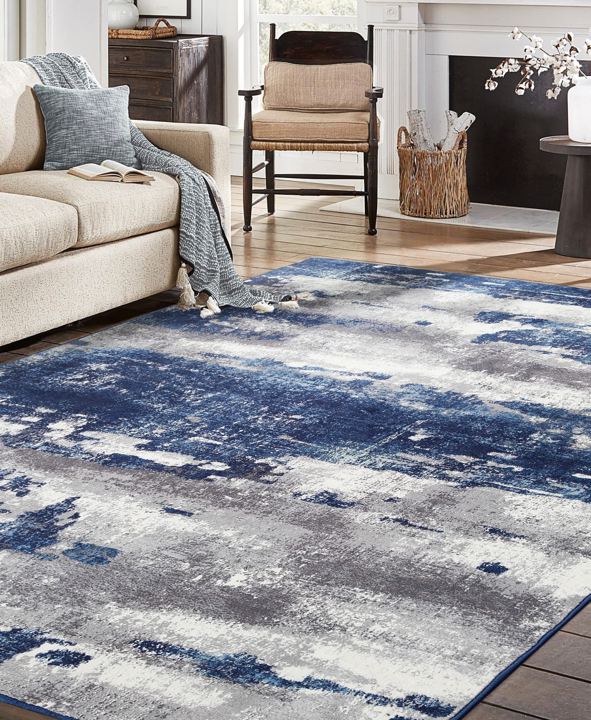 BEIMO Area Rugs 5x7 for Living Room Bedroom, Modern Abstract Machine Washable Large Soft Rug, Floor Carpet with Non Slip Backing for Dining Room,Blue