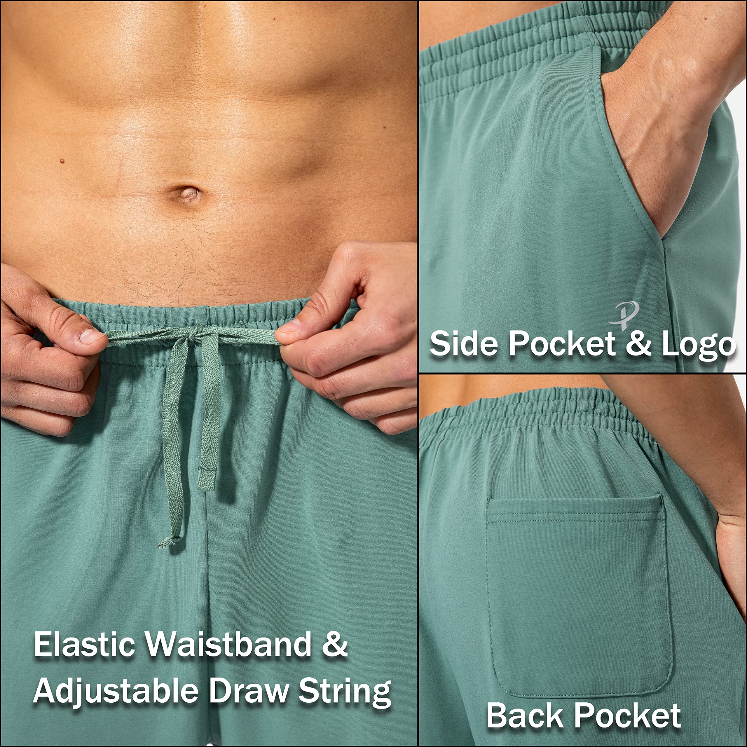 Pudolla Men's Cotton Yoga Sweatpants Athletic Lounge Pants Open Bottom Casual Jersey Pants for Men with Pockets (Green Large)