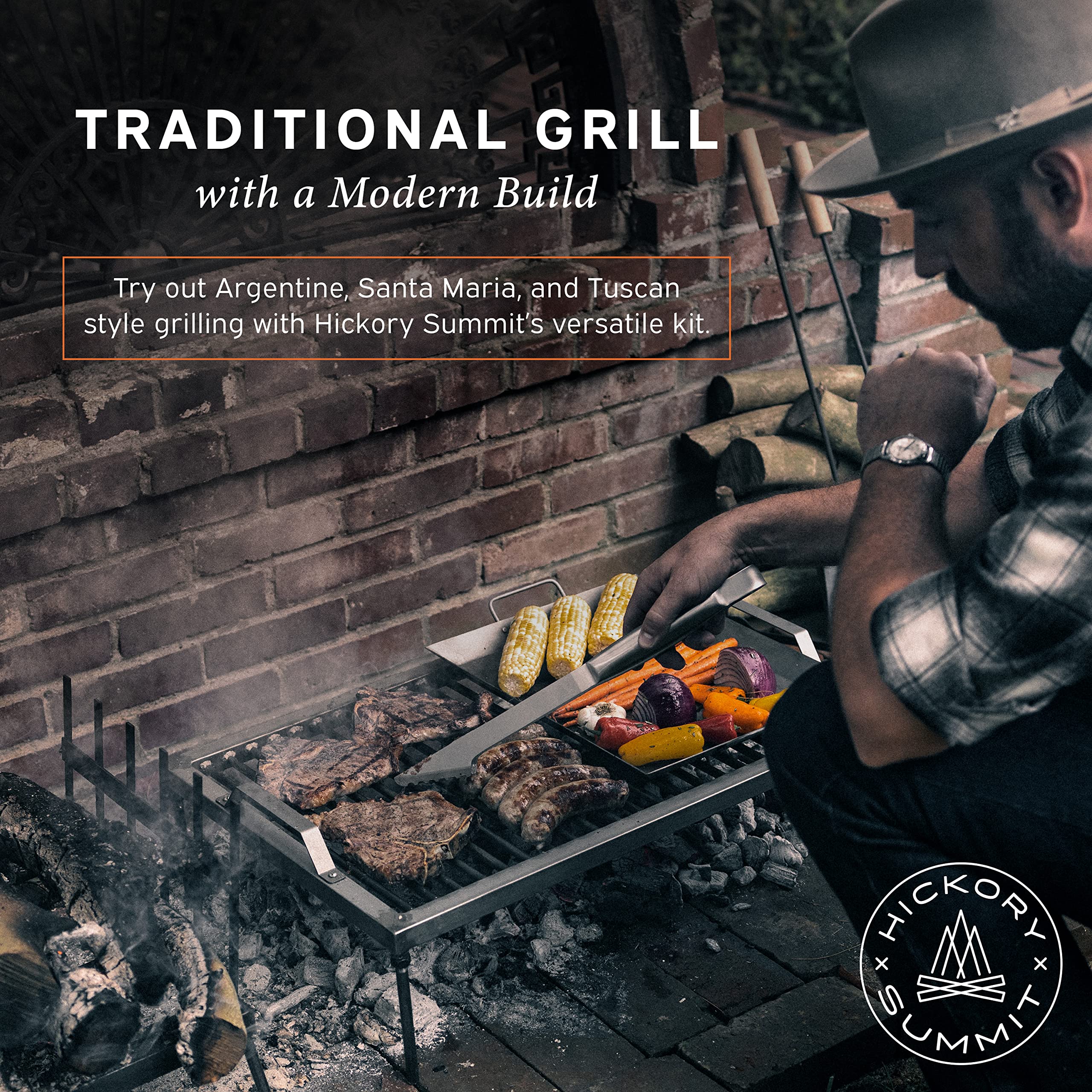 Hickory Summit Argentine Grill - Argentinian Grills - Santa Maria Grill - Argentinian Parrilla Set with all Tools Included - BBQ Parrillas Asado
