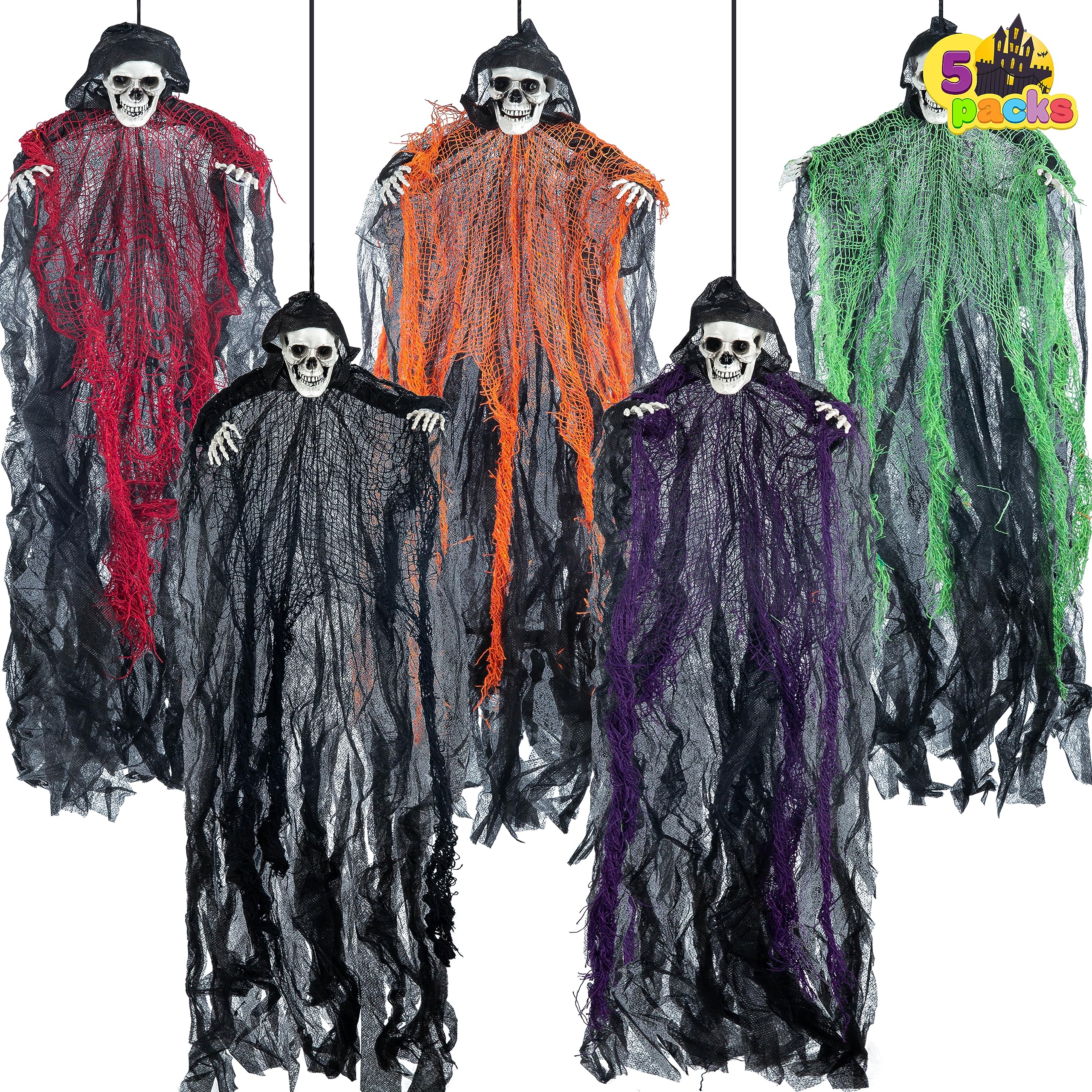 JOYIN 27.6” Halloween Decorations Outdoor Hanging Grim Reapers, 5 Pack Halloween Hanging Ghost Decoration, Halloween Skeleton Flying Ghost for Graveyard Yard Prop Décor, Halloween Outdoor Indoor Decor
