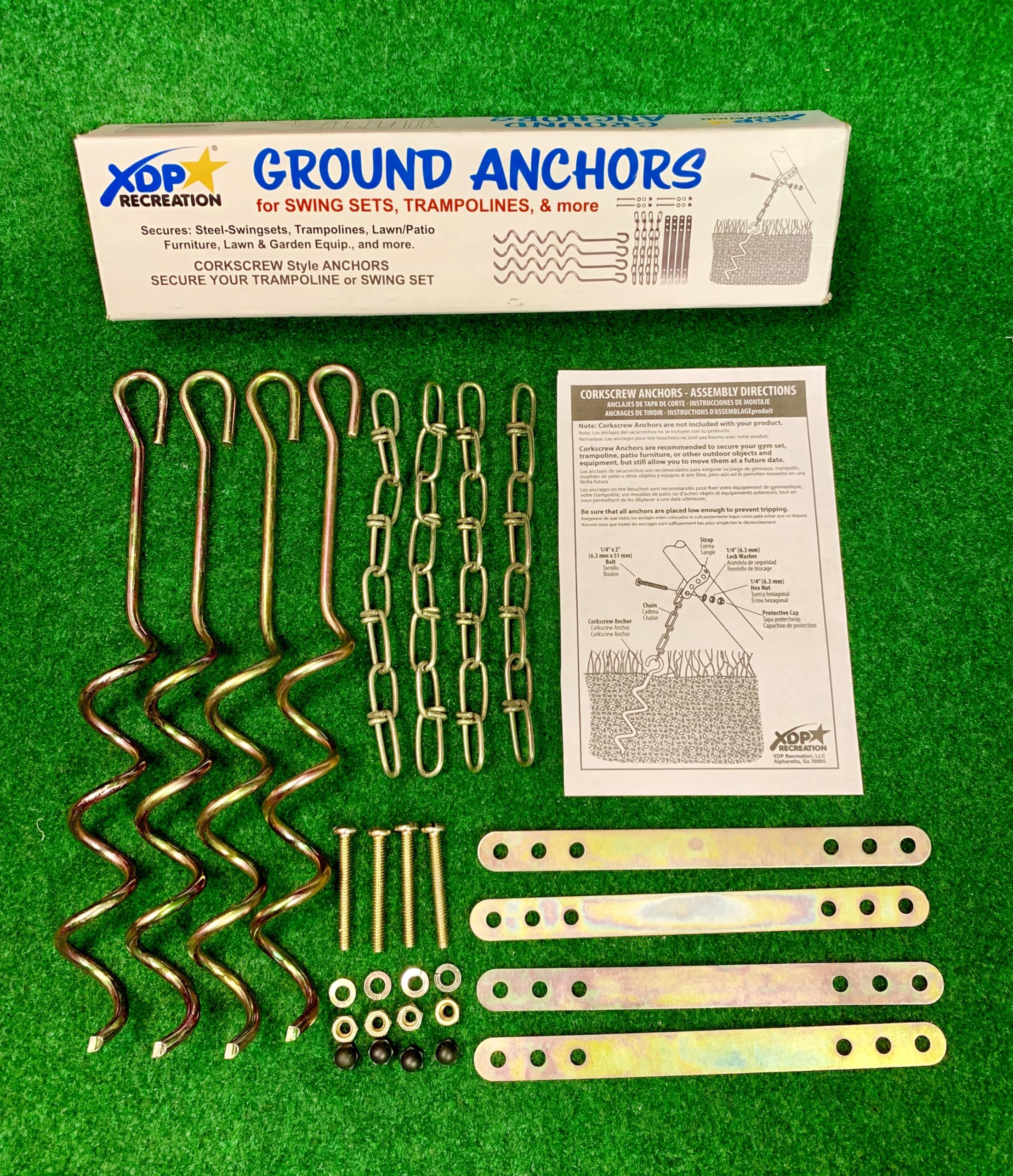 XDP Recreation 70113 Swing Set, Trampoline, & Patio Furniture Metal Ground Anchor Kit Hardware,Bronze