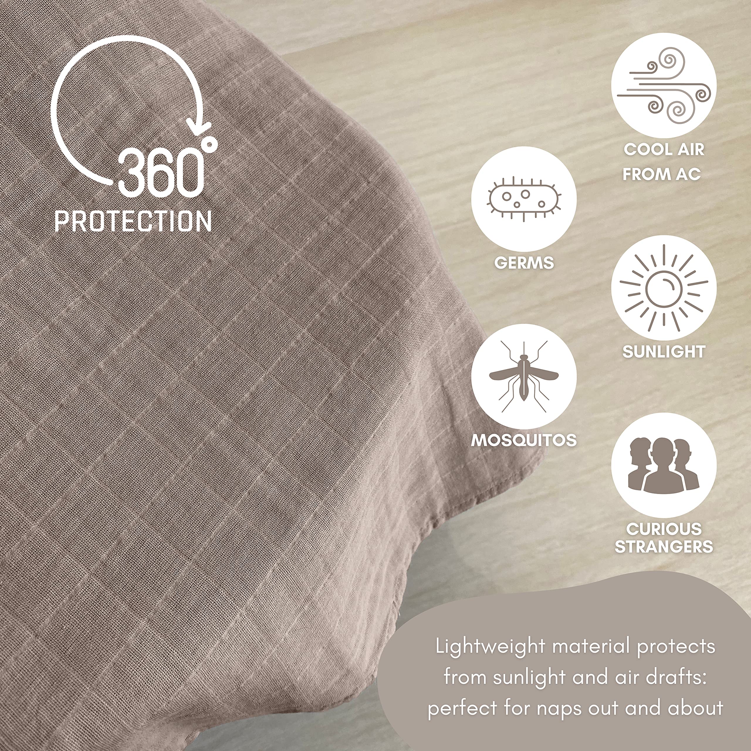 MOZAH 100% Organic Muslin Baby Car Seat Cover Muslin Carseat Canopy Baby Car Seat Covers for Boys (Warm Taupe)