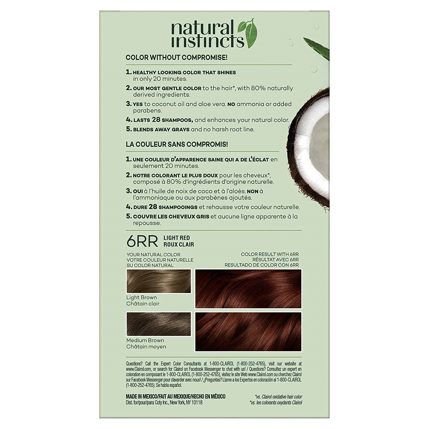 Clairol Natural Instincts Demi-Permanent Hair Dye, 6RR Light Red Hair Color, Pack of 1