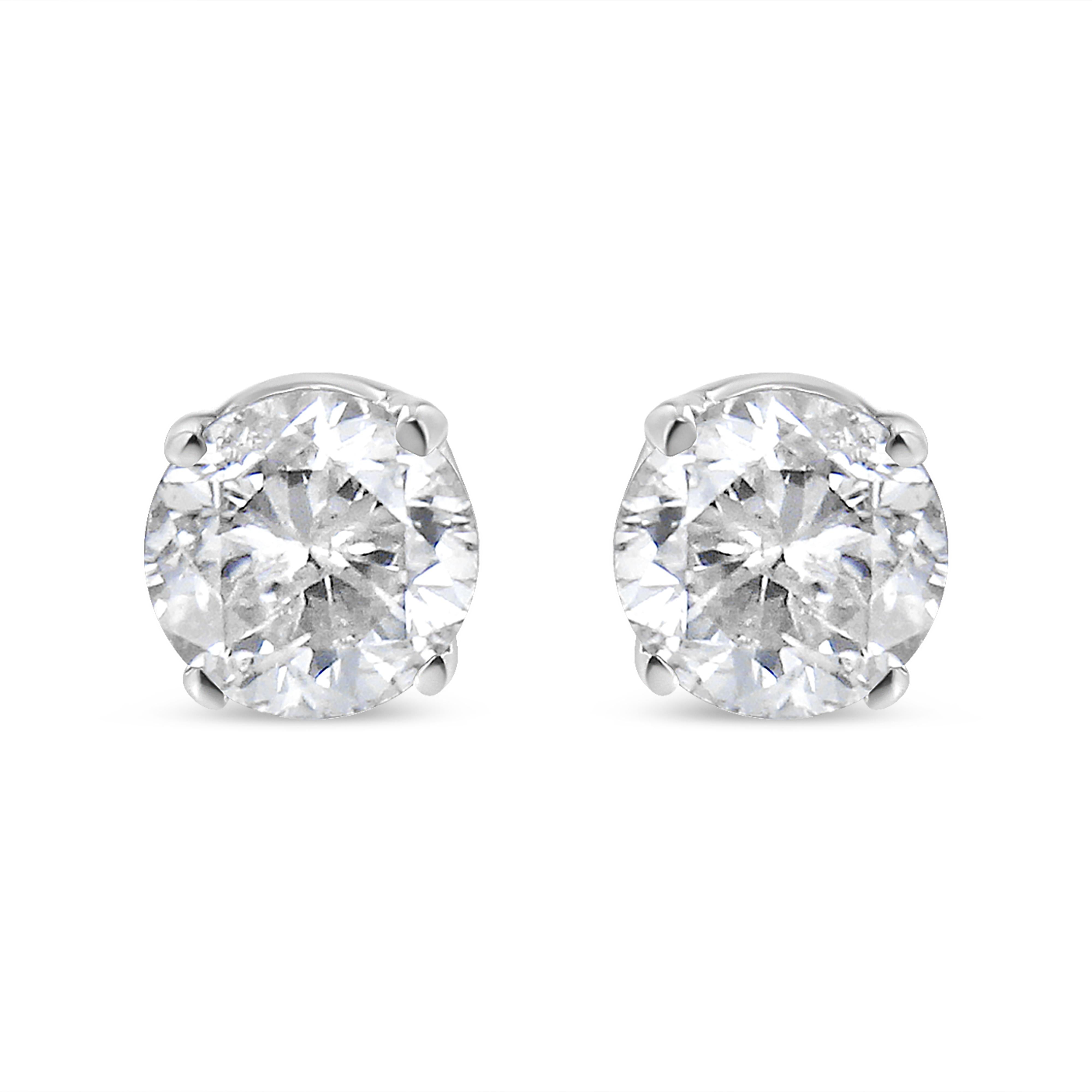 AGS Certified 14K White Gold 1.0 Cttw 4-Prong Set Brilliant Round-Cut Solitaire Diamond Push Back Stud Earrings (E-F Color, SI2-I1 Clarity)