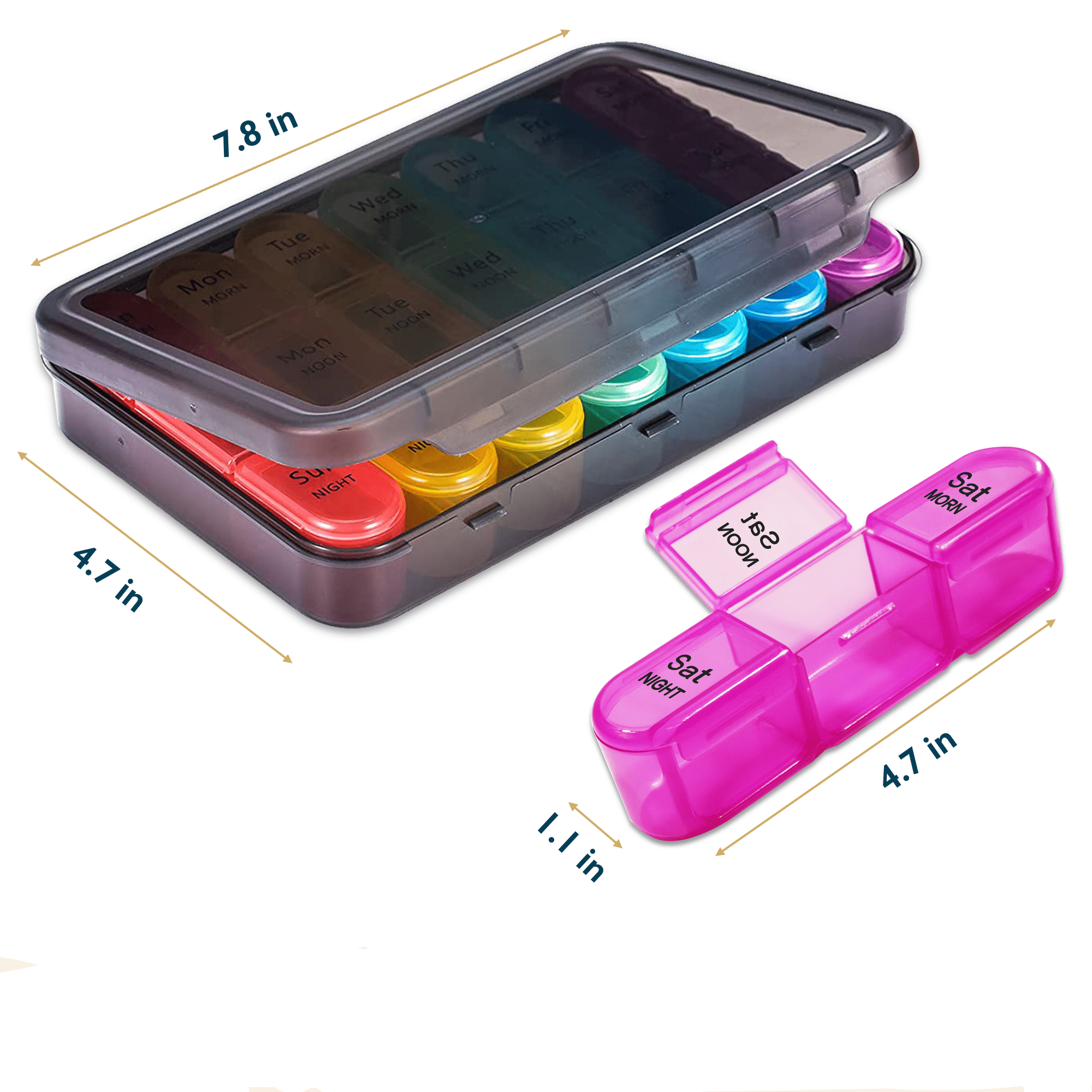 ComfiTime Pill Organizer – Weekly Medicine Organizer, 3 Times a Day, Travel Pill Box with AM/PM Daily Pill Containers, 7 Day Pill Case Holder for Medication &Vitamin Supplement, Pill Dispenser/Sorter