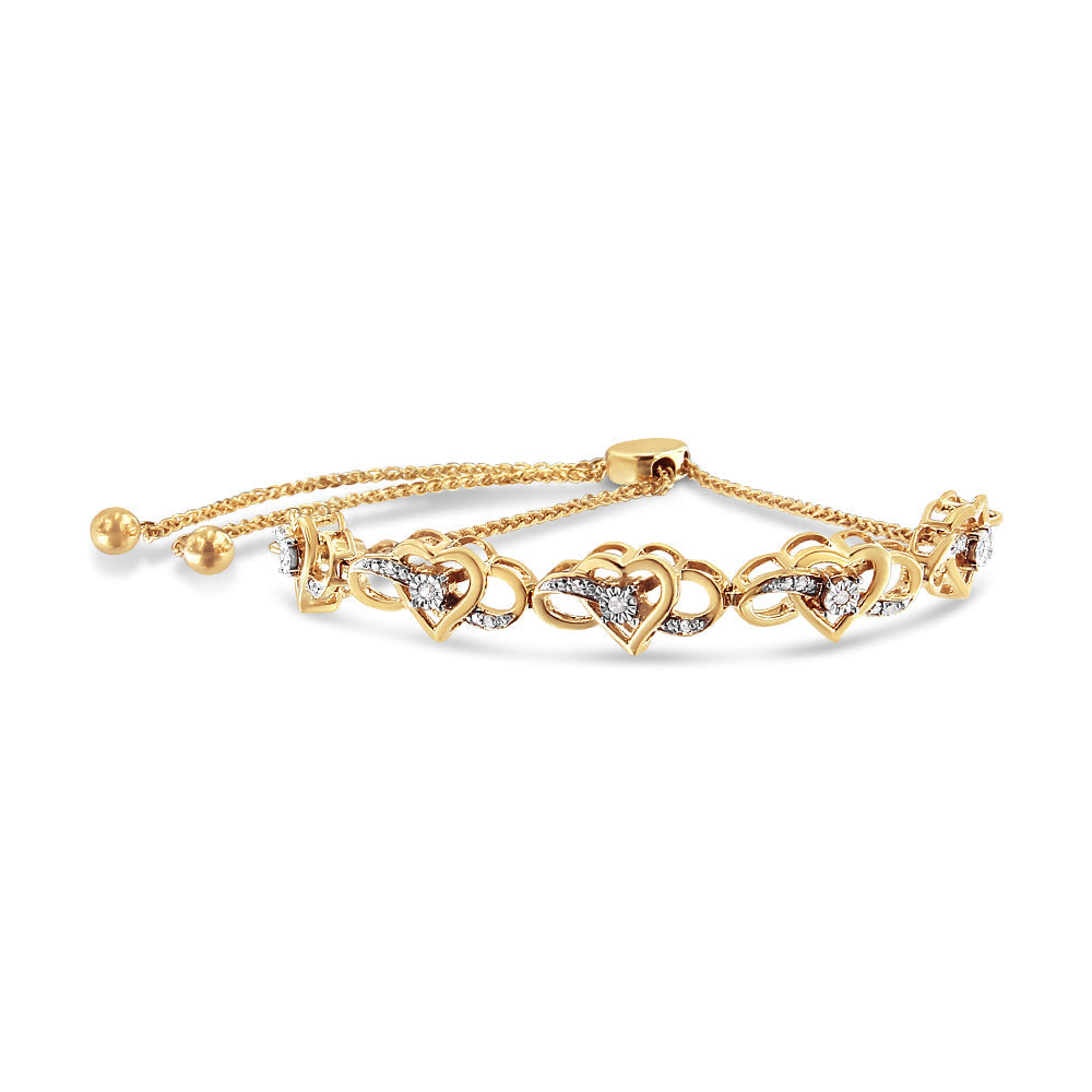 14K Yellow Gold Plated .925 Sterling Silver 1/10 Cttw Diamond Infinity Heart Shaped 4â€-10†Adjustable Bolo Bracelet (H-I Color, I2-I3 Clarity)