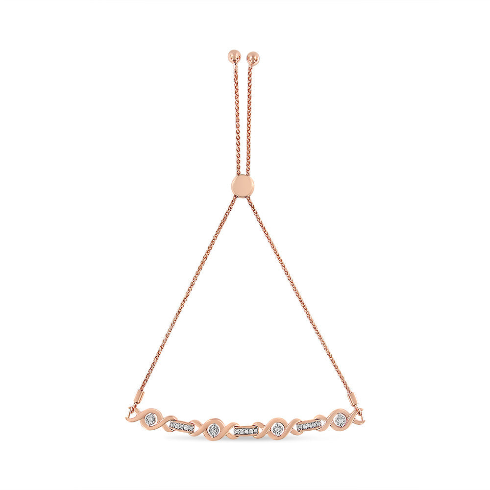 14K Yellow Gold Plated .925 Sterling Silver Channel Set Diamond Accent Twist 4â€-10†Adjustable Bolo Bracelet (I-J Color, I3 Clarity)