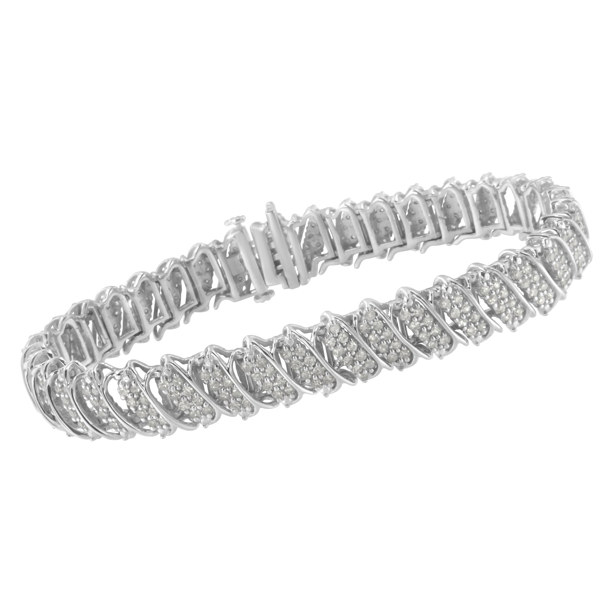 .925 Sterling Silver 3.0 Cttw Diamond Multi Row Cluster Slanted Wave Link 7-¼†Tennis Bracelet (I-J Color, I2-I3 Clarity)